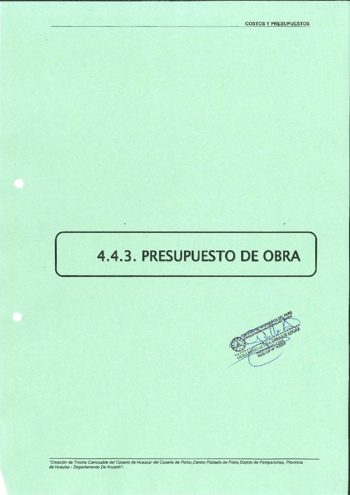Presupuesto de Obra - Creación de Trocha Carrozable 0801059 - Document Preview