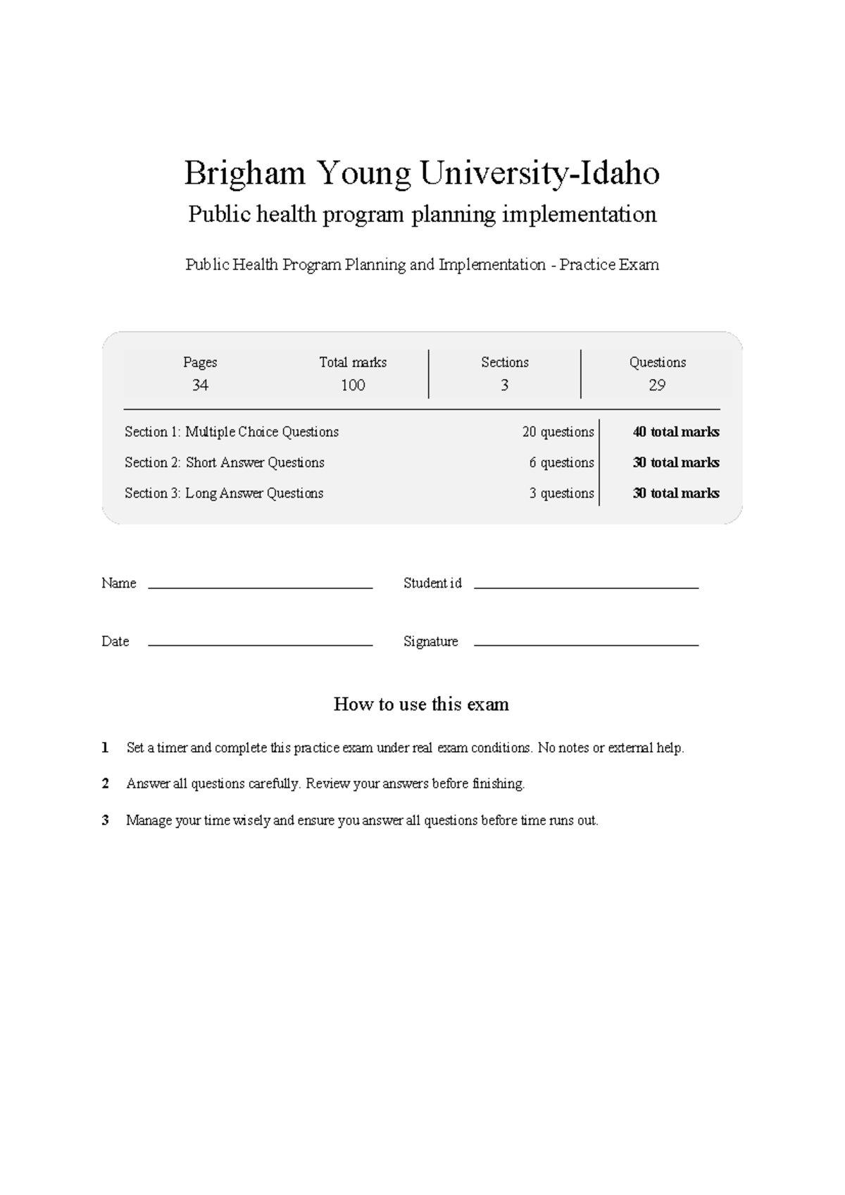 HS390 Public Health Program Planning & Implementation Practice Test ...