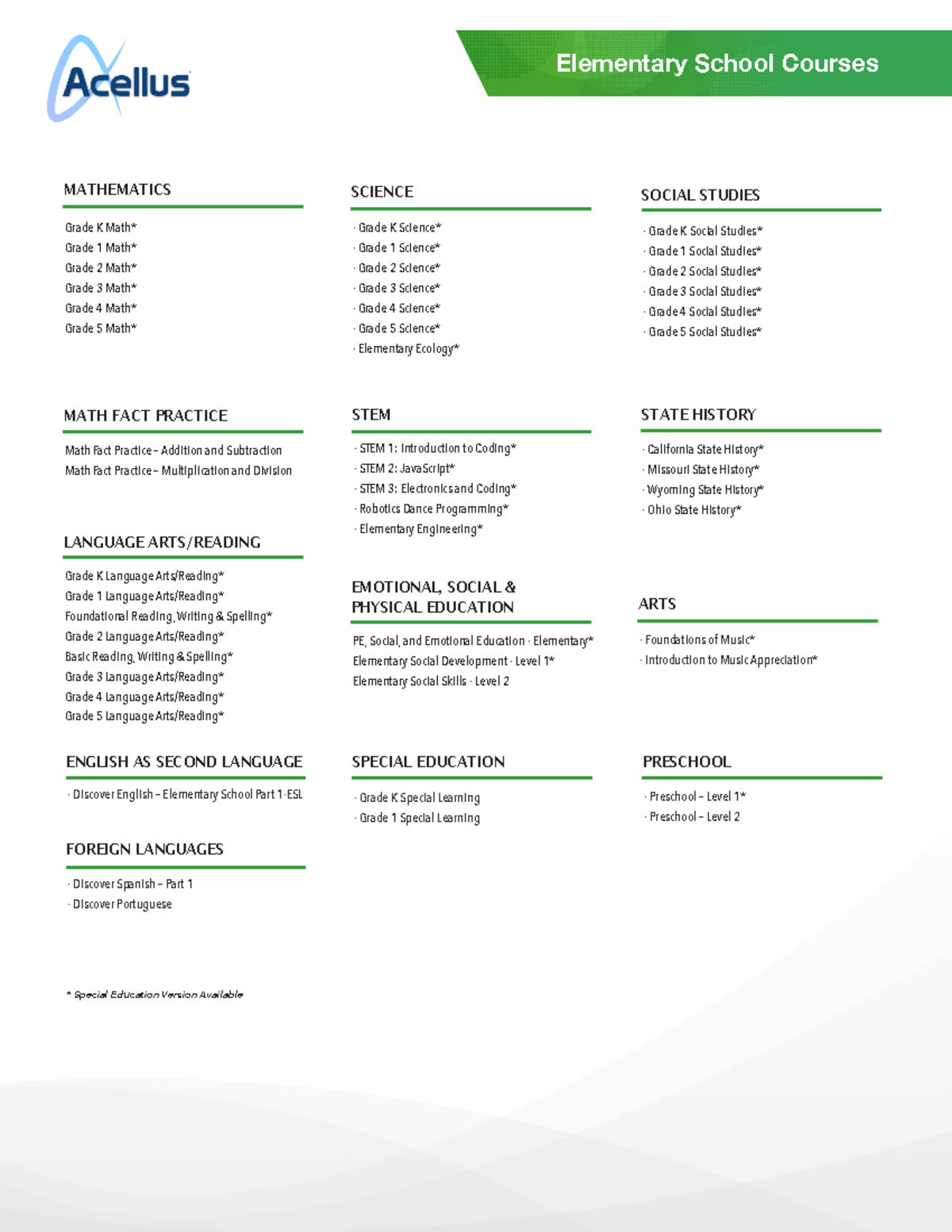 Acellus Elementary School Courses - * Special Education Version ...