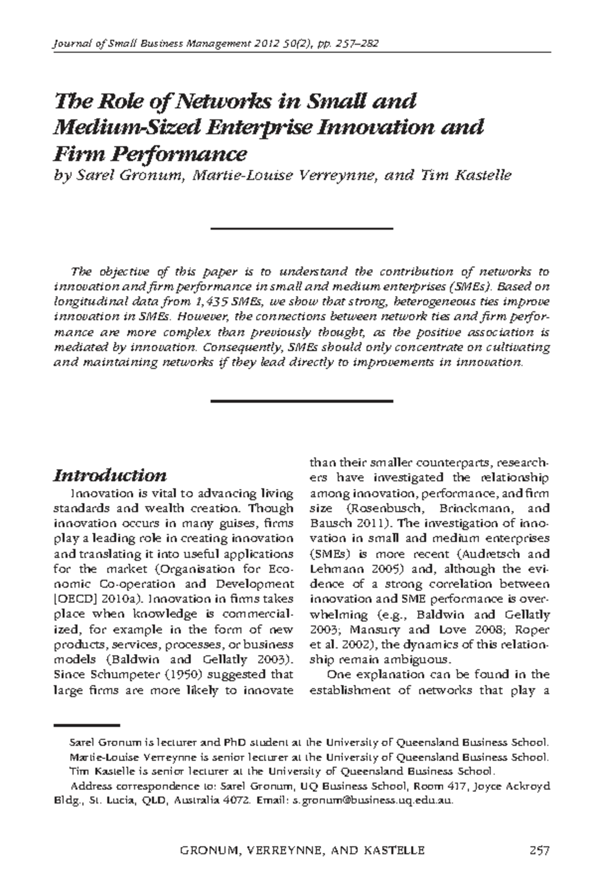 The Role of Networks in SME Innovation and Performance: Insights from ...