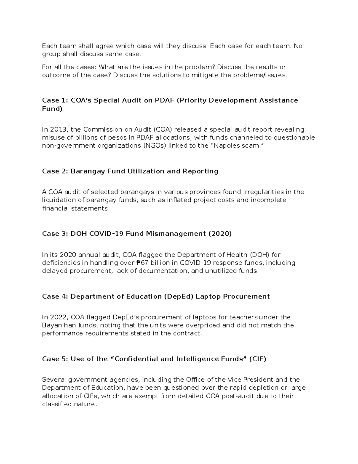 Government Accounting Case Studies: Issues & Solutions Analysis - Studocu