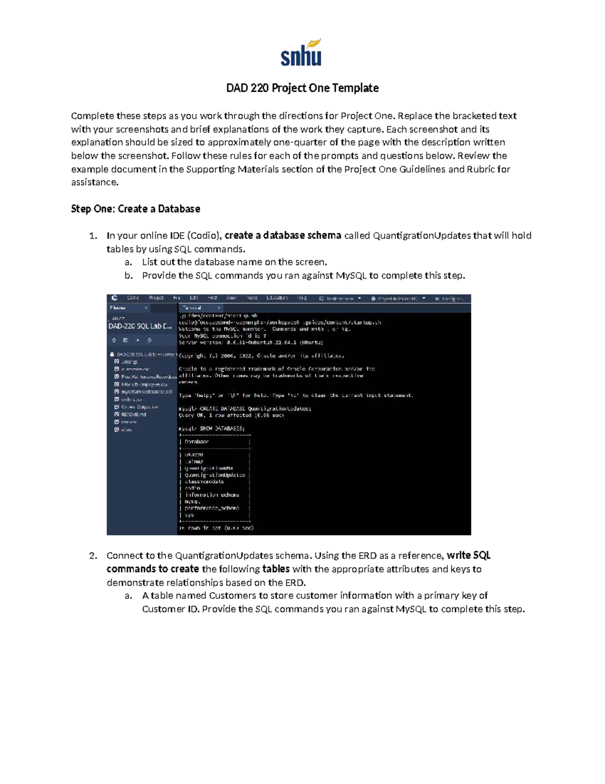 DAD 220 Project One SQL database creation and query instructions - Studocu
