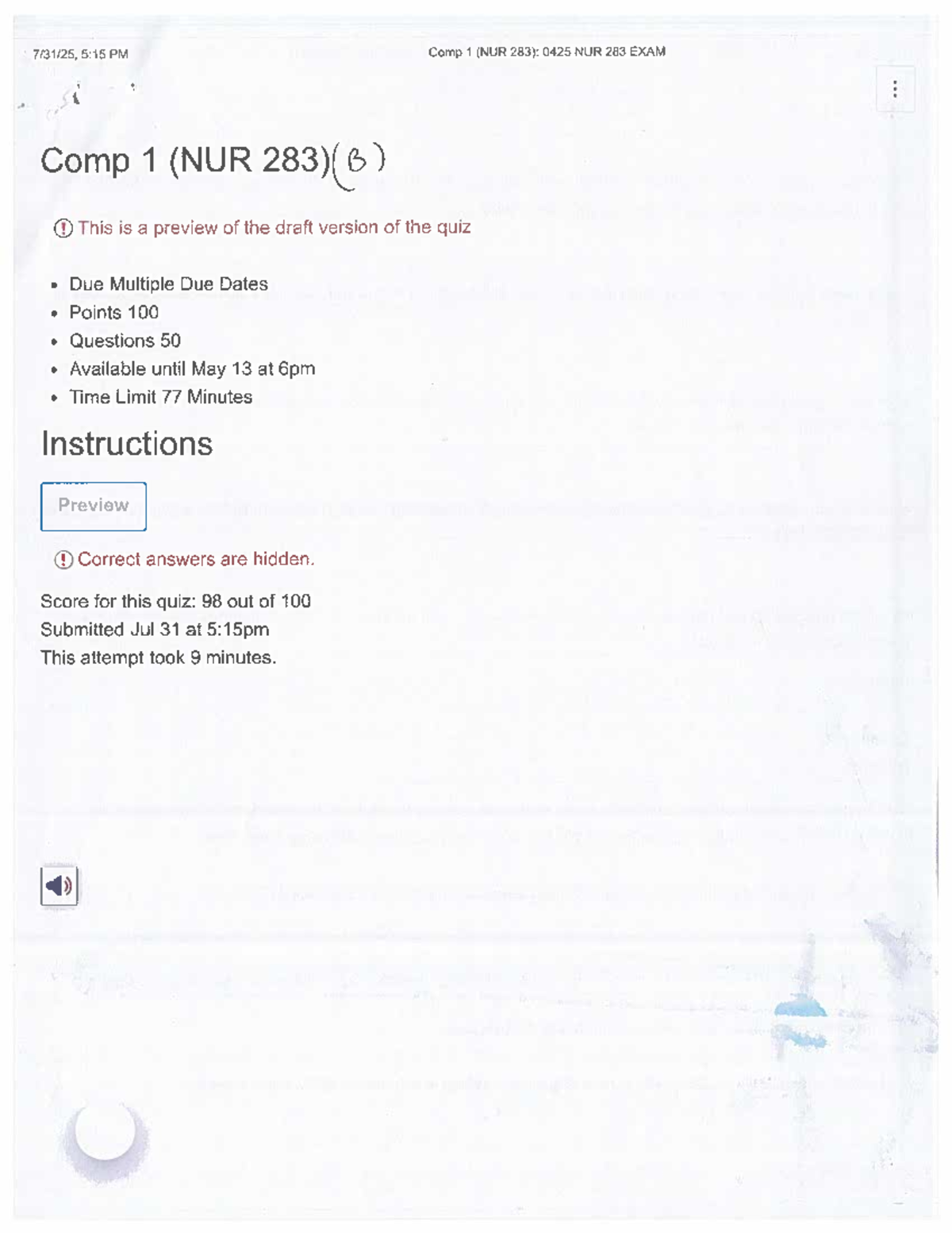 Comp 1 (NUR 283): 0425 NUR 283 EXAM Practice Questions Review - Studocu