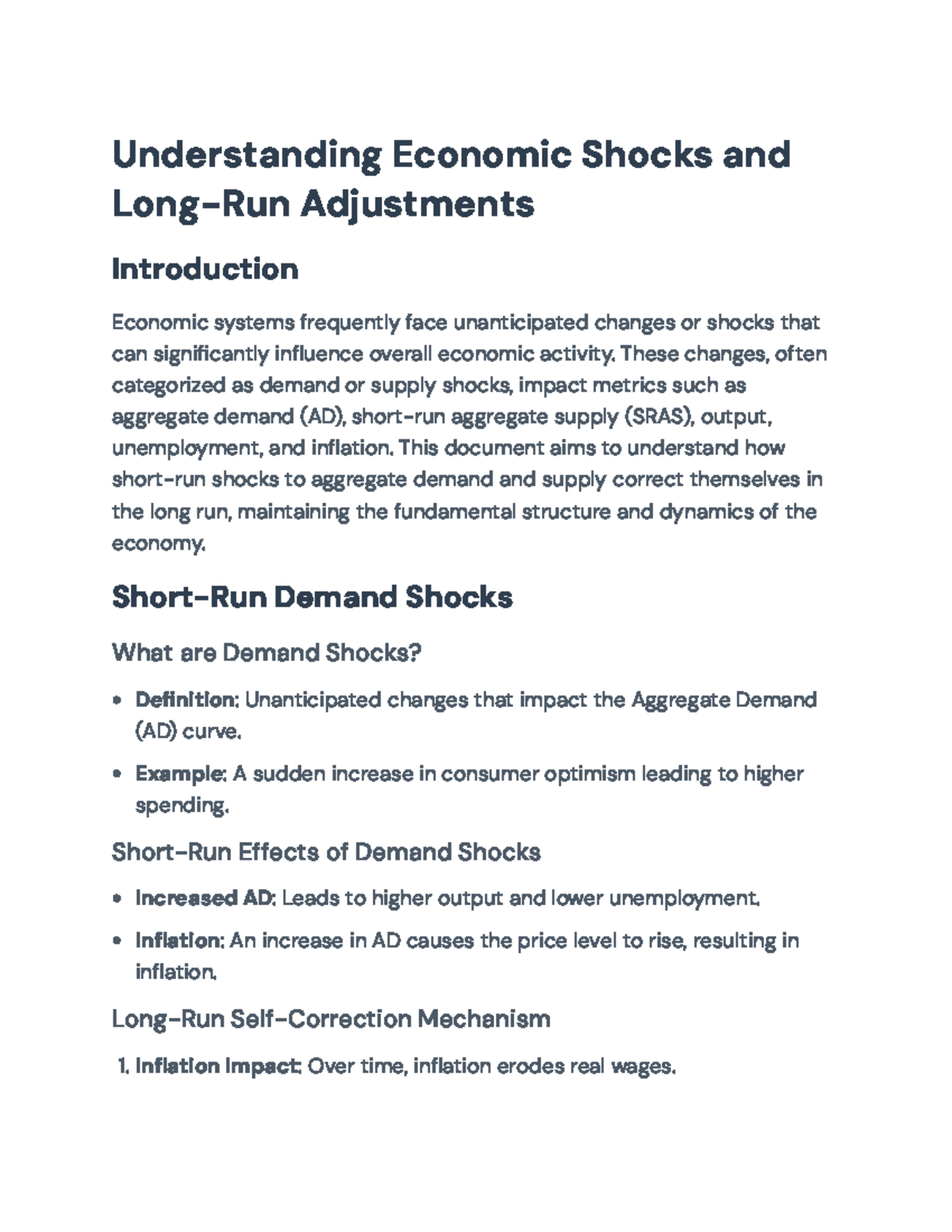 Understanding Economic Shocks and Long-Run Adjustments: Analysis ...