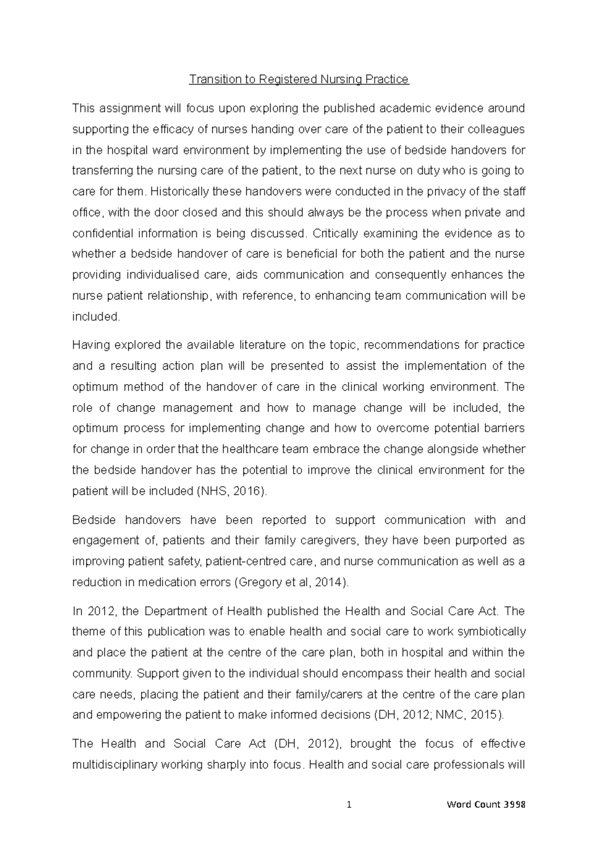 HN-6003U - Exploring Bedside Handover Efficacy in Nursing Care - Studocu