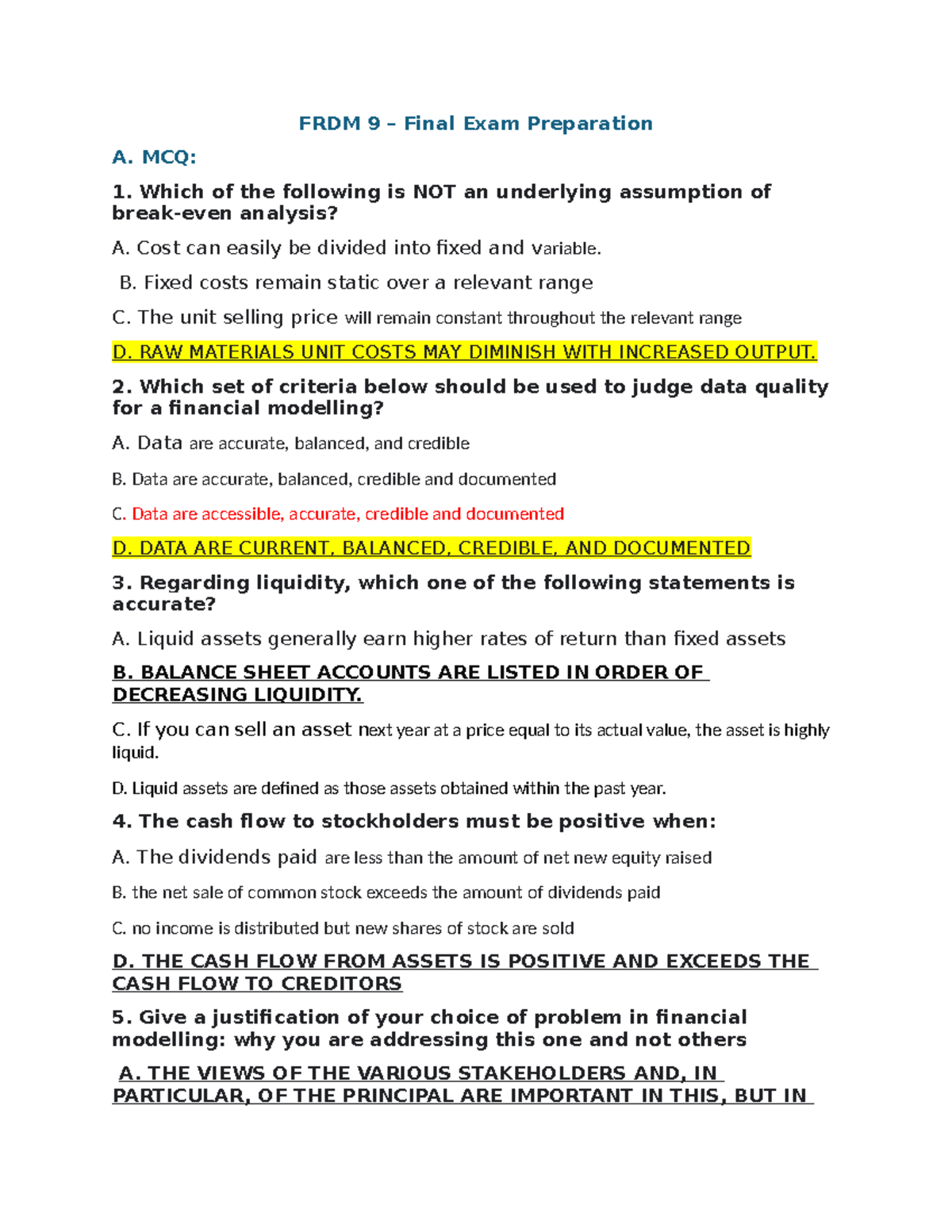 FRDM 9 Final Exam Study Guide: Key Concepts and MCQs - Studocu