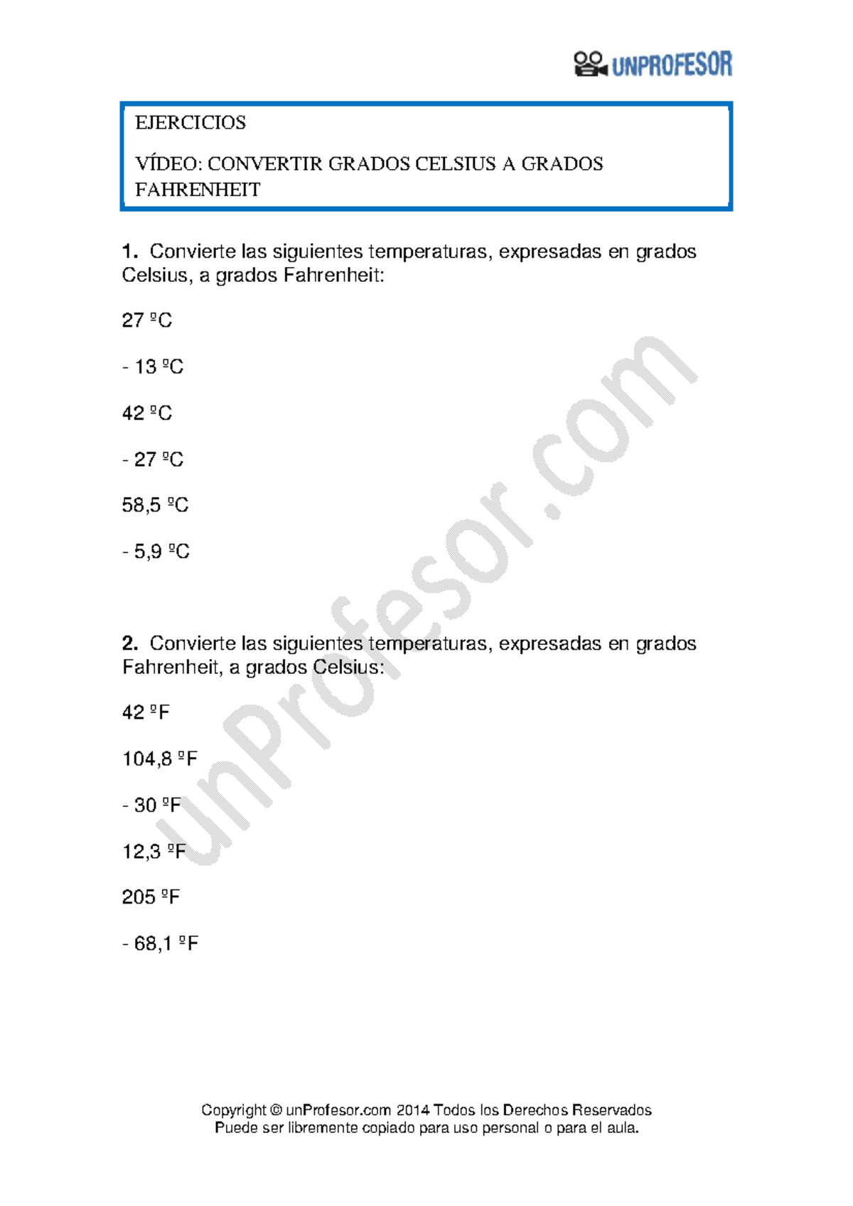 Ejercicio convertir grados celsius a grados fahrenheit 345 - Derecho ...