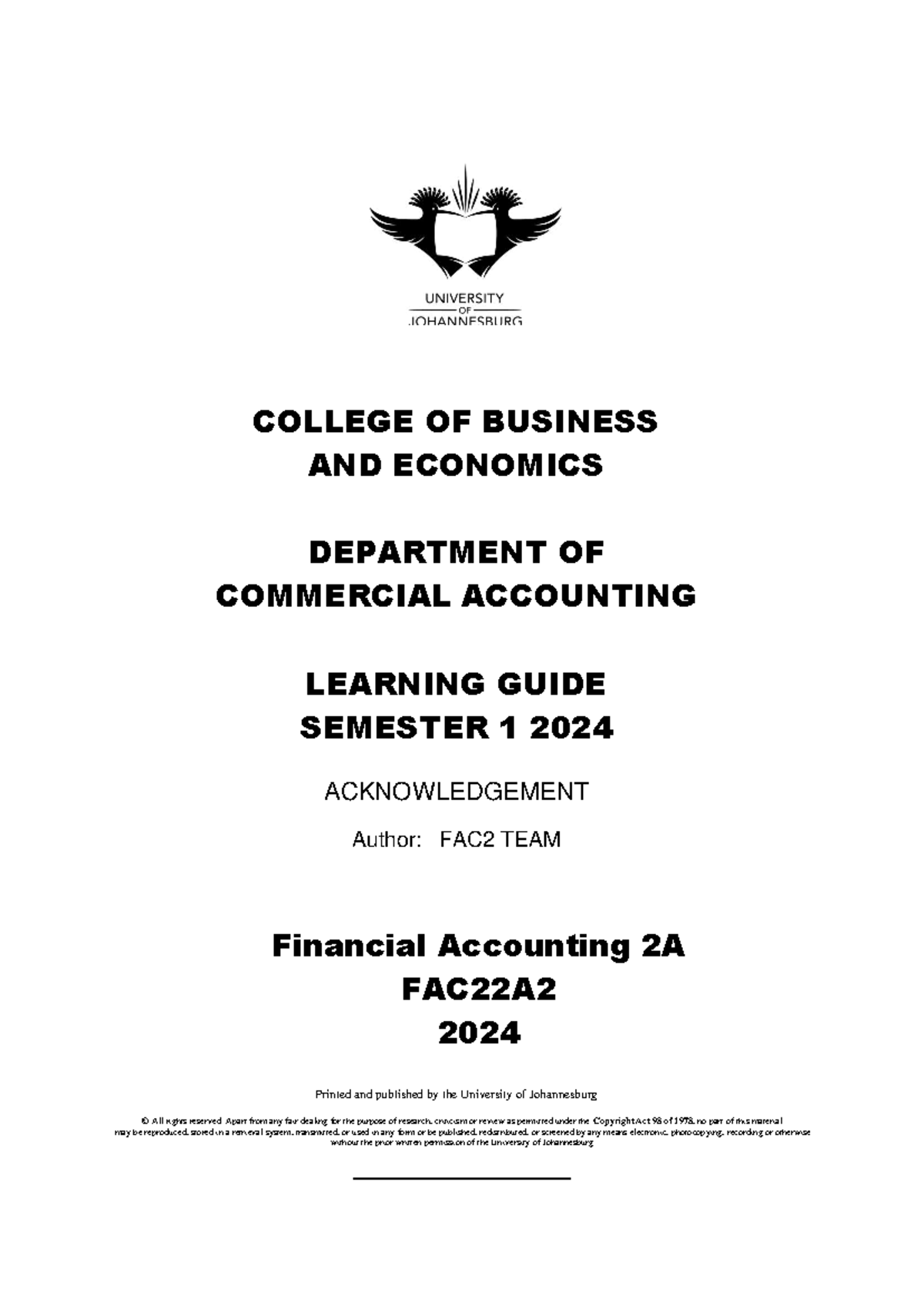 FAC22A2 Learning Guide for Financial Accounting 2A - Semester 1 2024 ...