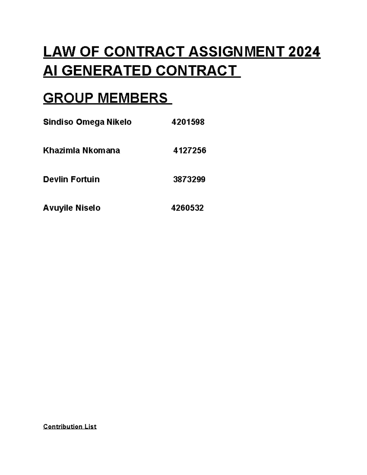 LAW OF CONTRACT ASSIGNMENT 2024: Analyzing AI-Generated Contracts - Studocu