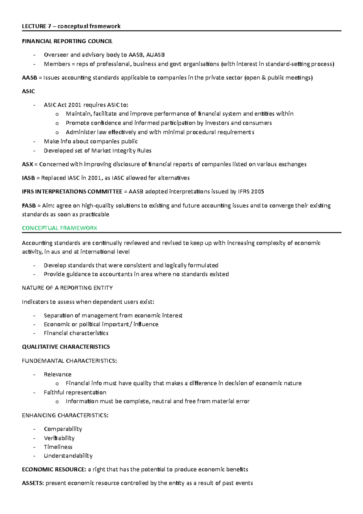 Final Exam Notes on Accounting Theory (Course Code: ACC 101) - Studocu