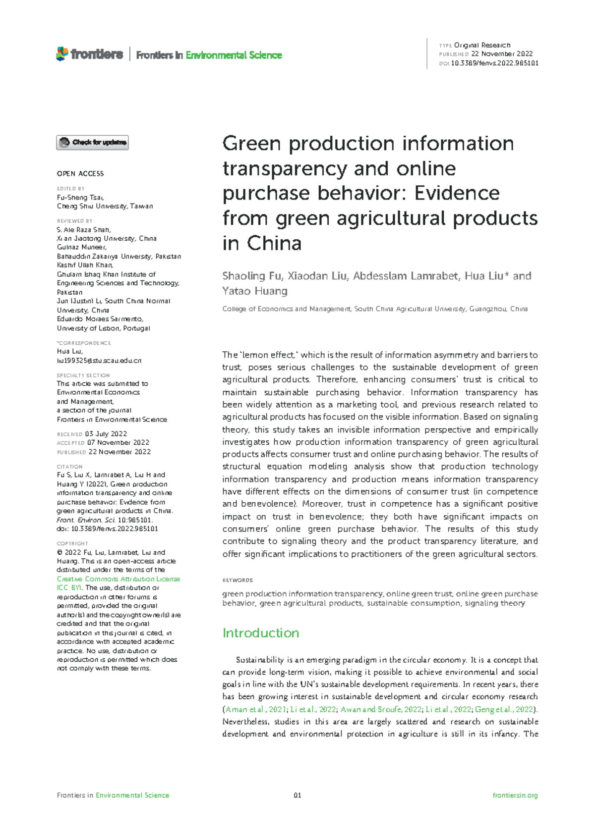 Green Production Info Transparency & Online Purchase Behavior in China ...
