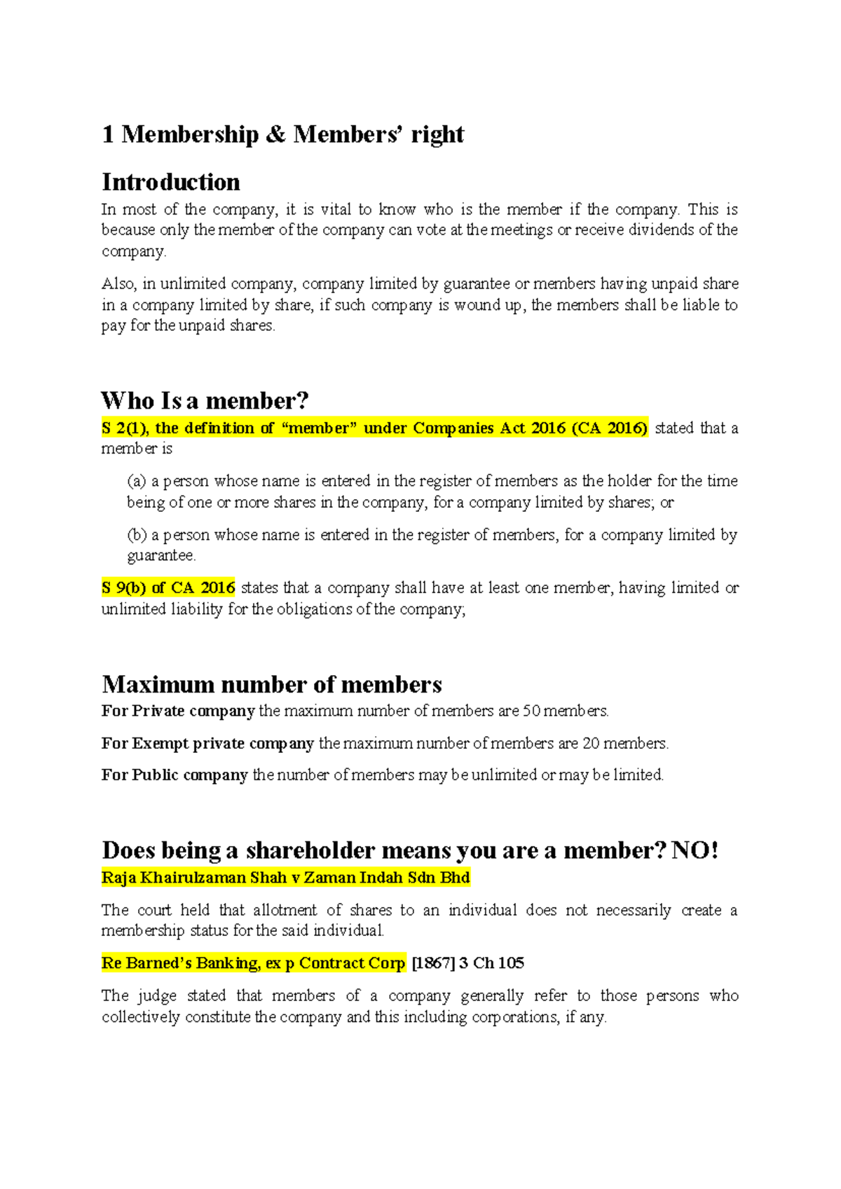 Chapter 1 - Membership Rights: Understanding Members in CA 2016 - Studocu