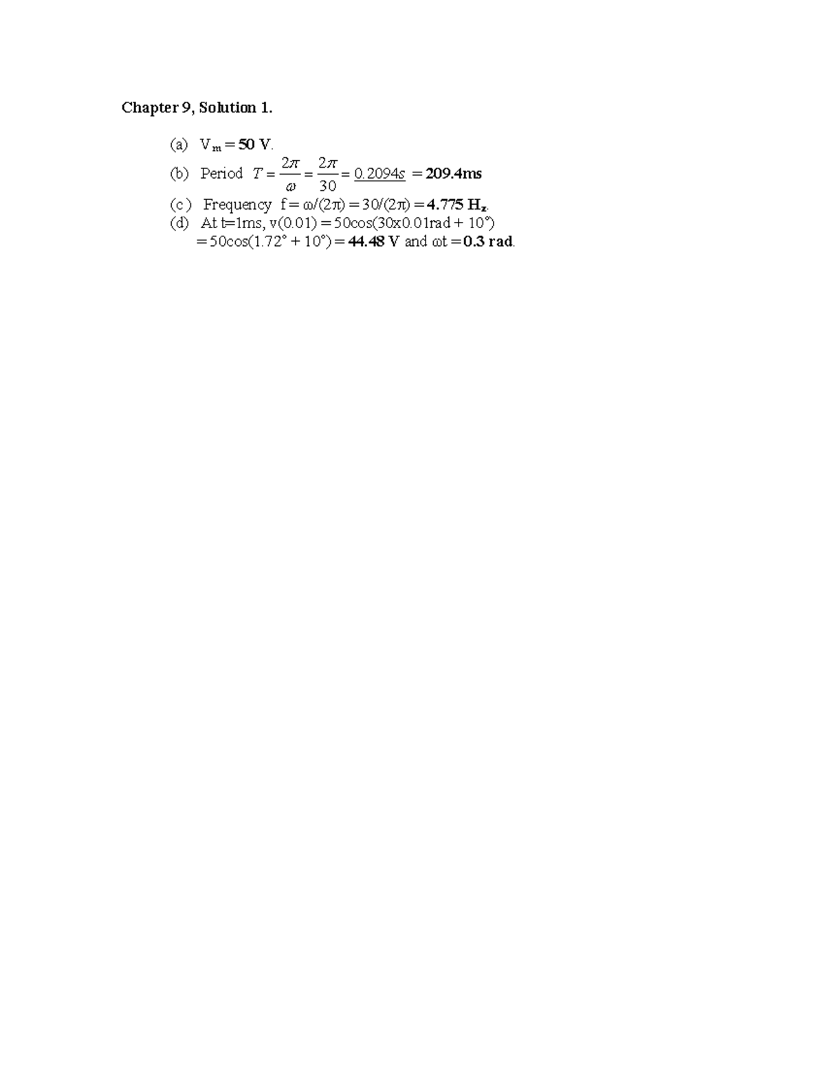 Chapter 9 Solutions - Sinusoids and Phasors Analysis - Studocu