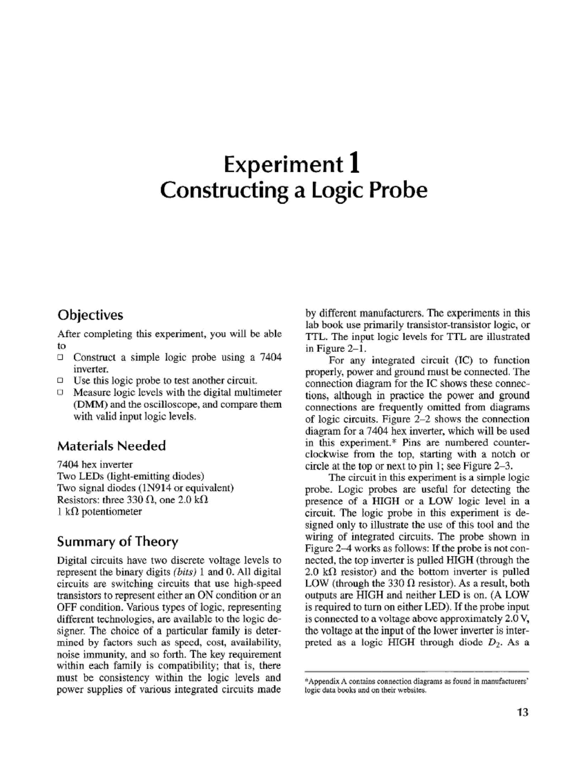 ECE8L - Lab Experiment 1: Constructing a Logic Probe with TTL - Studocu