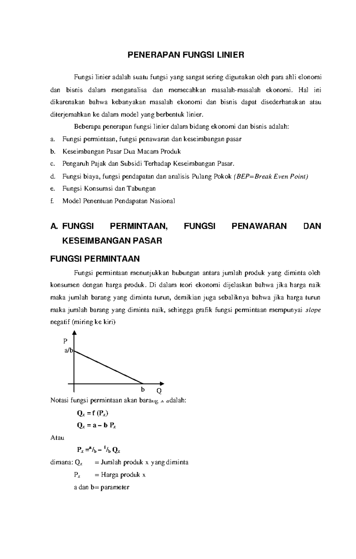 Penerapan Fungsi Linier dalam Ekonomi dan Bisnis: Analisis dan Contoh ...