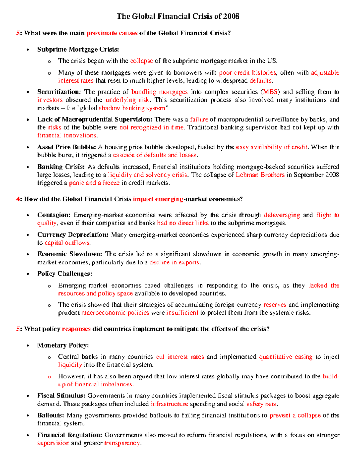 Global Financial Crisis of 2008: Causes, Impacts & Responses - Studocu