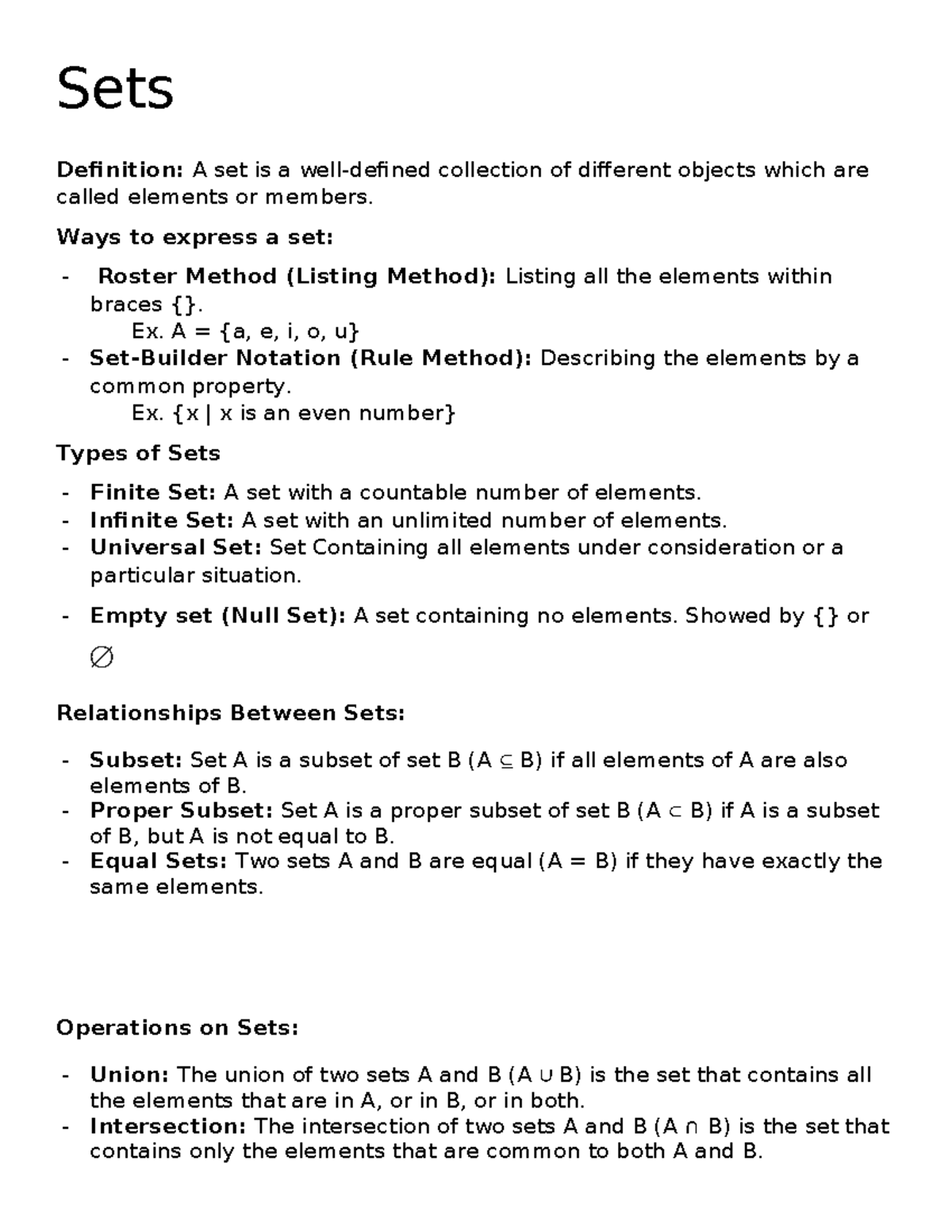 Math 101: Comprehensive Review of Set Theory and Statistics - Studocu