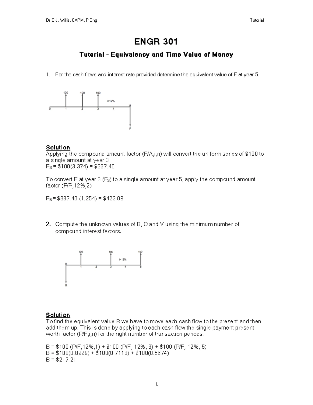 Tutorial work - tutorial 7 - solutions - ENGR301 Engineering Management ...