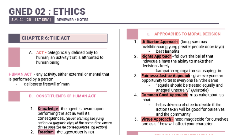 GNED 02: ETHICS S.Y. 1ST SEM CHAPTER 6 REVIEWER NOTES - Studocu