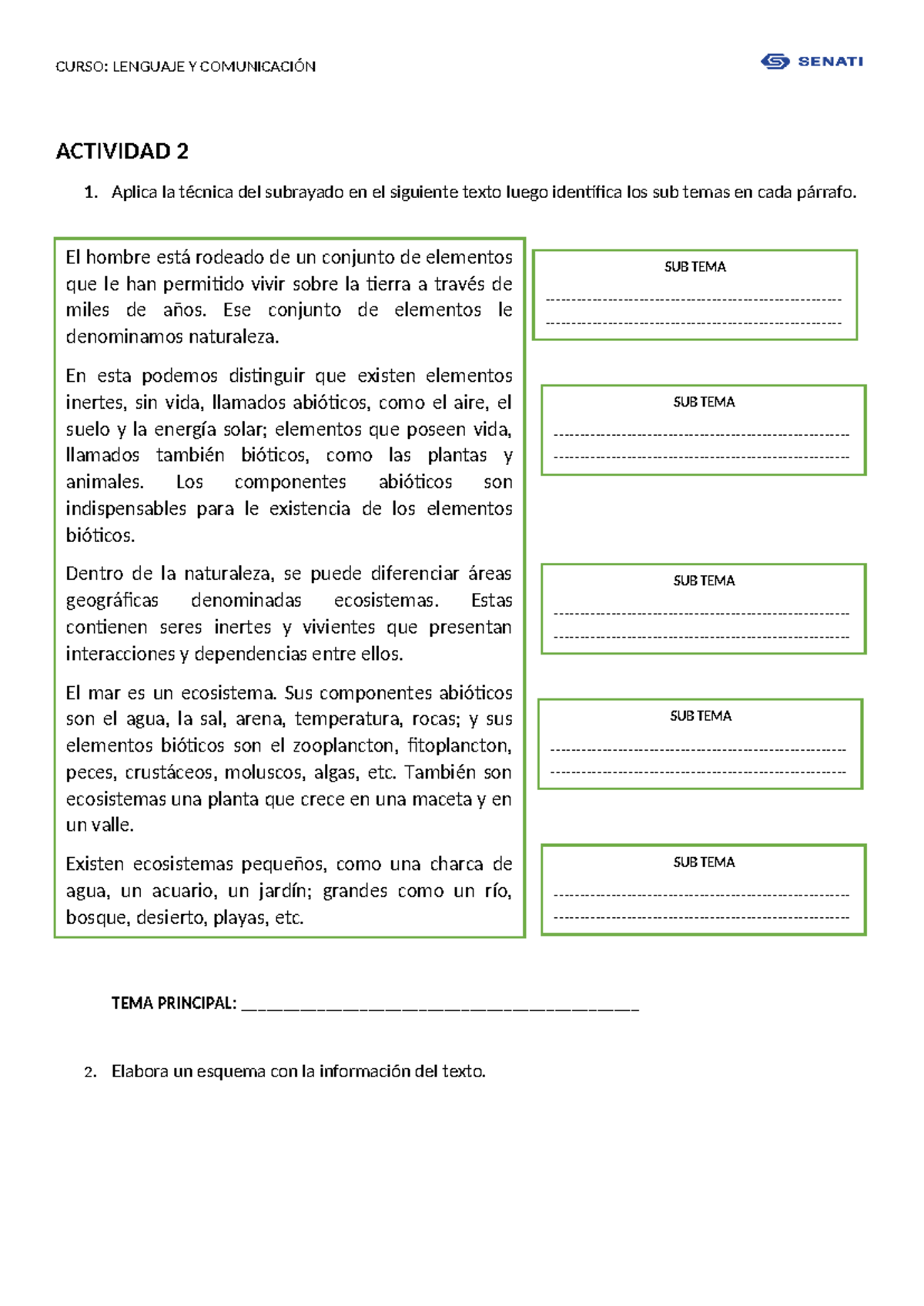 CURSO: LENGUAJE Y COMUNICACIÓN ACTIVIDAD 2 - Ecosistemas y Componentes ...