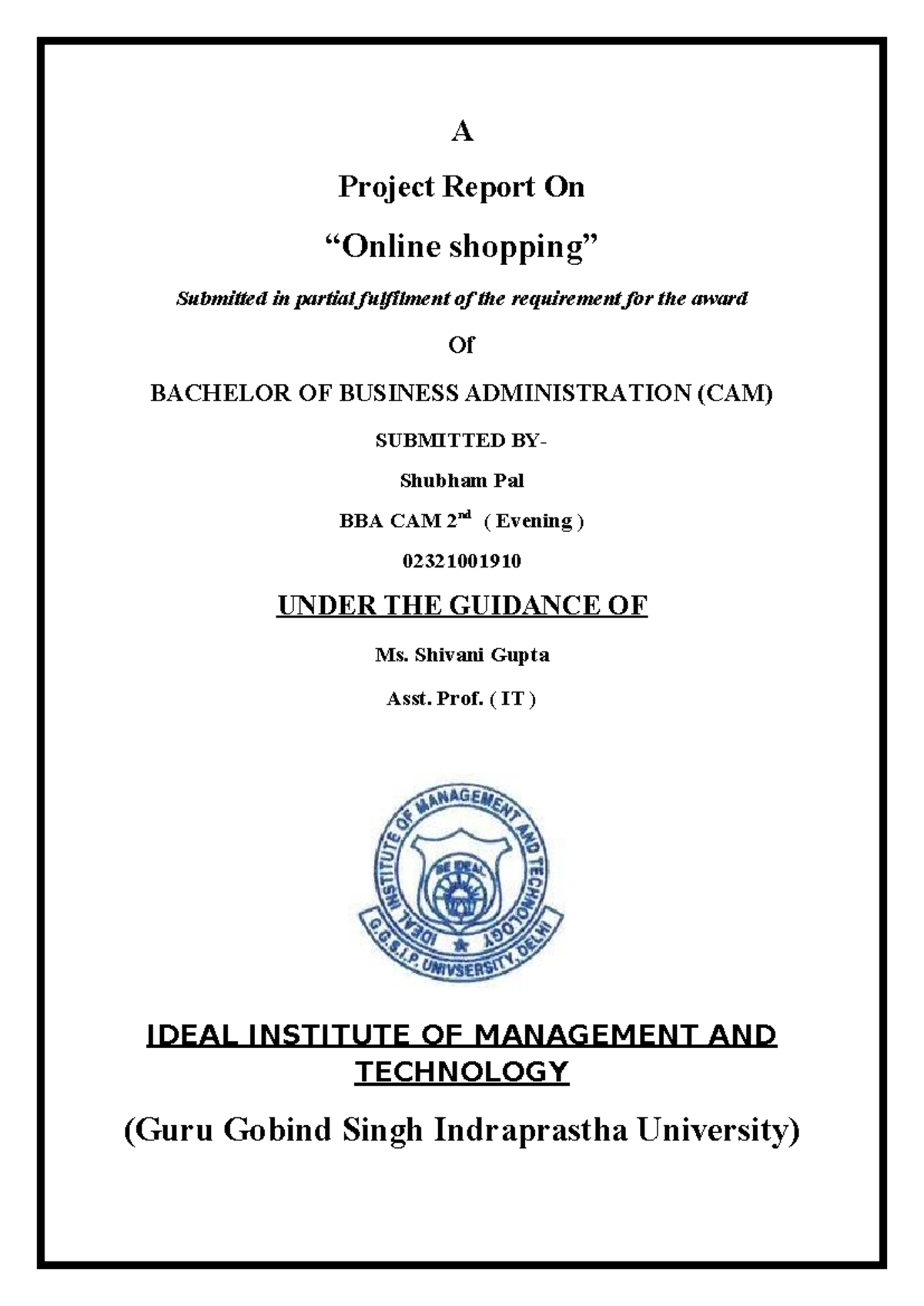 Online Shopping System Project Report - BBA CAM 2nd Evening - Studocu