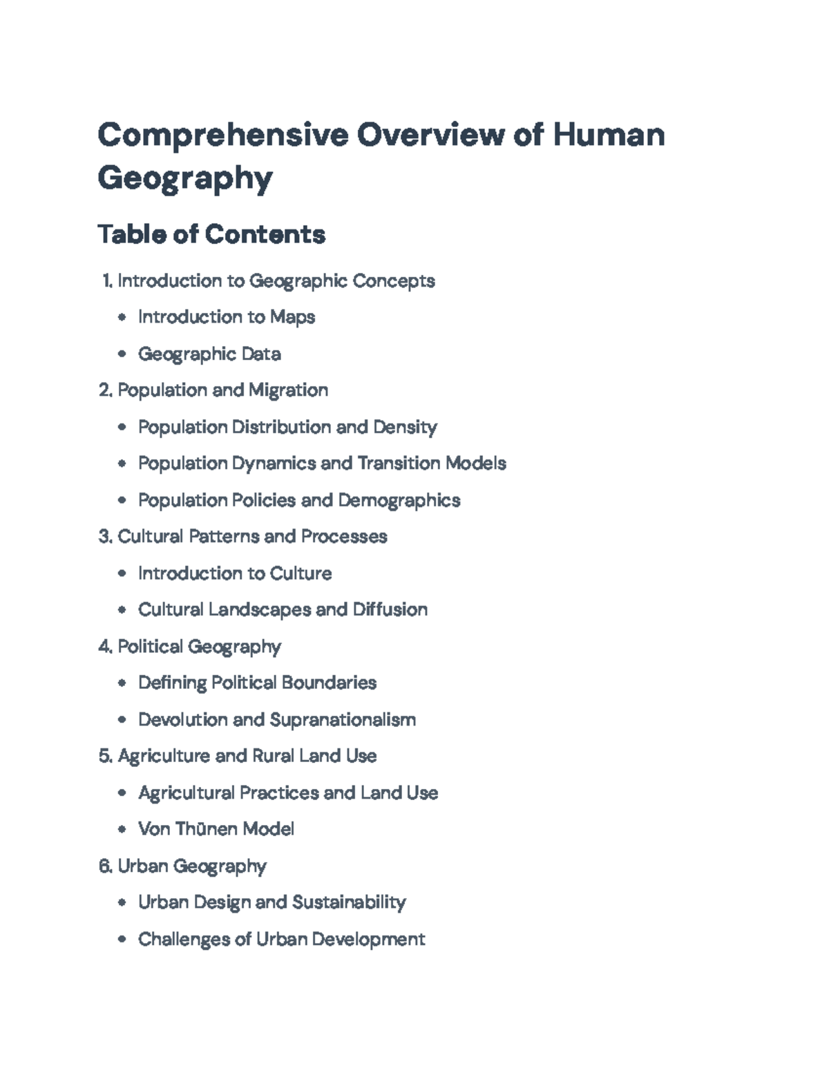 Comprehensive Overview of Human Geography Concepts and Processes ...
