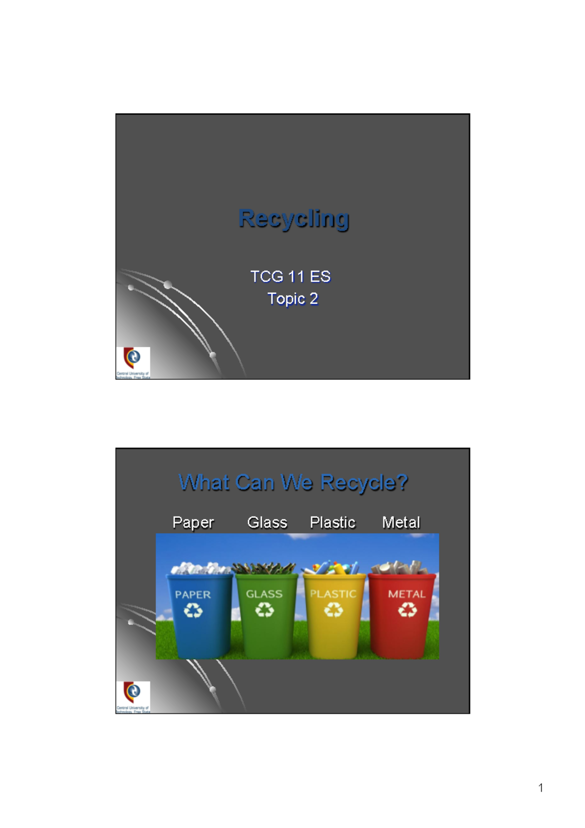2 Recycling - TCG11ES - Recycling TCG 11 ES Topic 2 What Can We Recycle ...