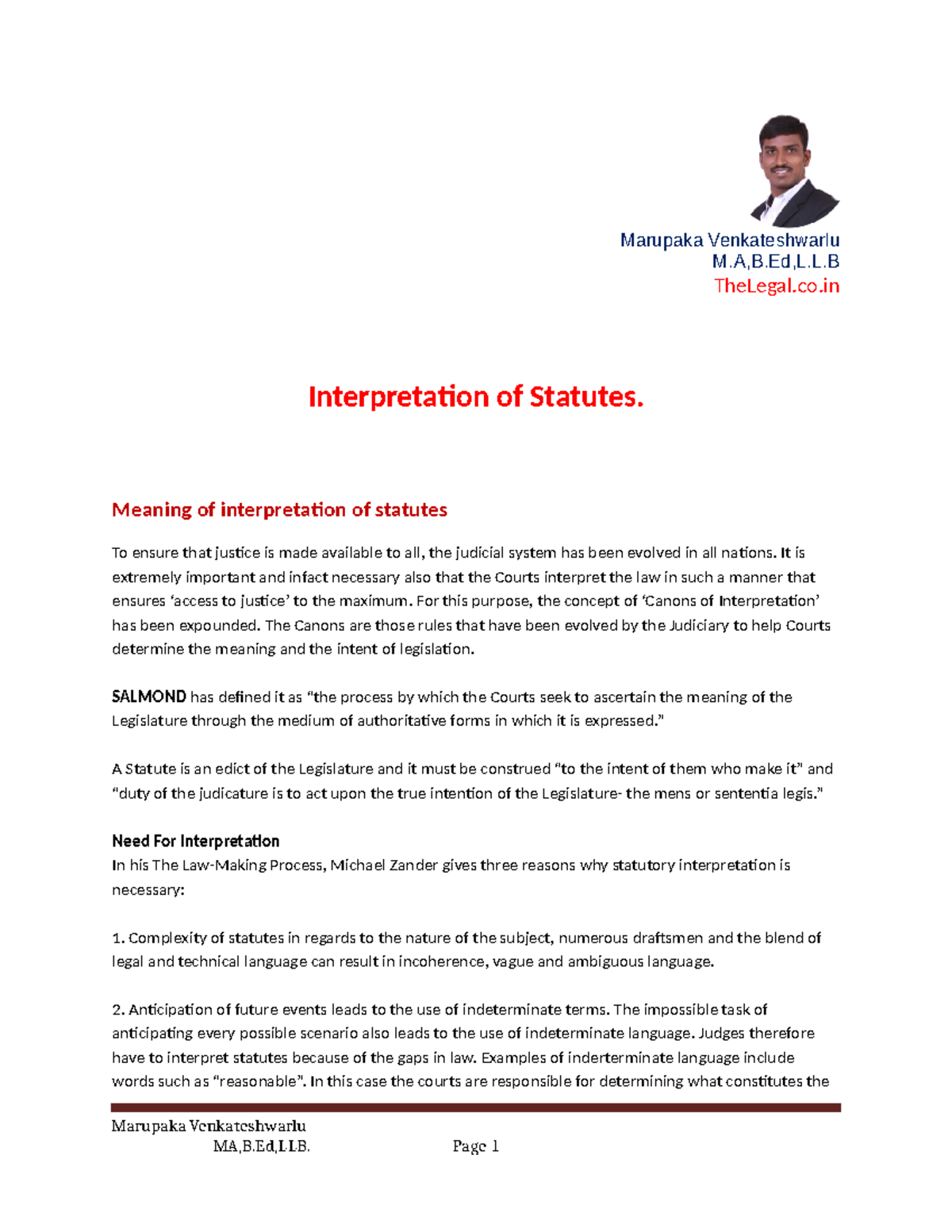 Interpretation of Statutes: A Comprehensive Guide (Law 101) - Studocu