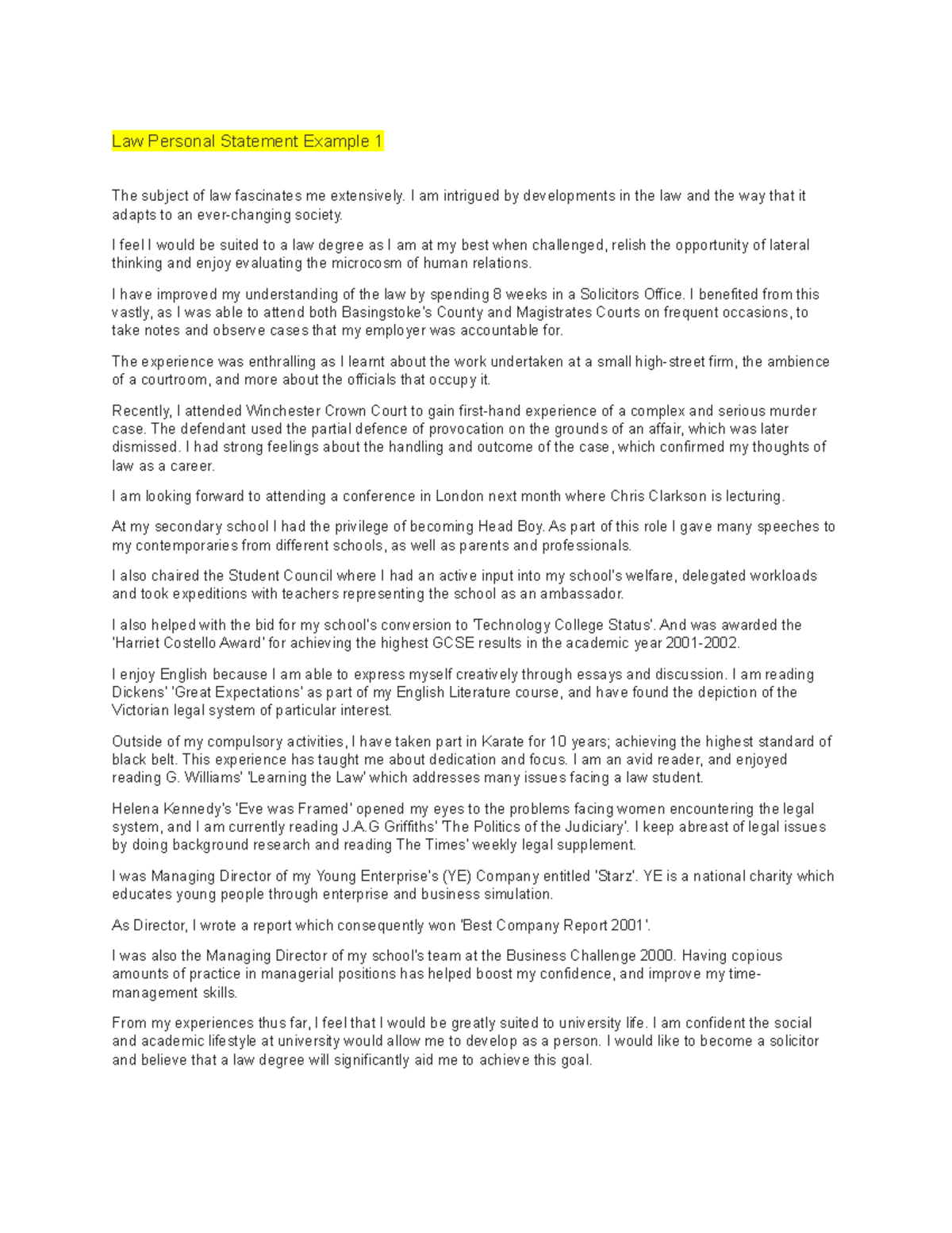 Personal Statement For Court Examples