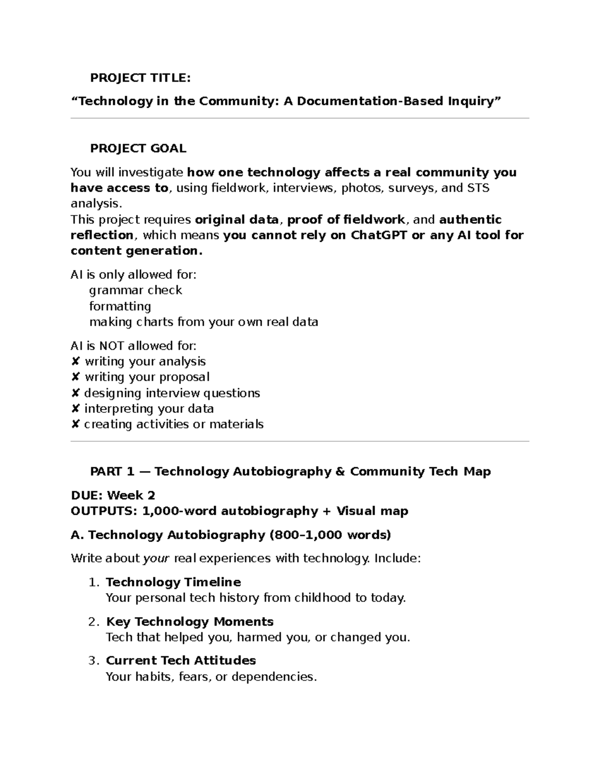 Community Technology Project: STS Analysis & Fieldwork Guide - Studocu