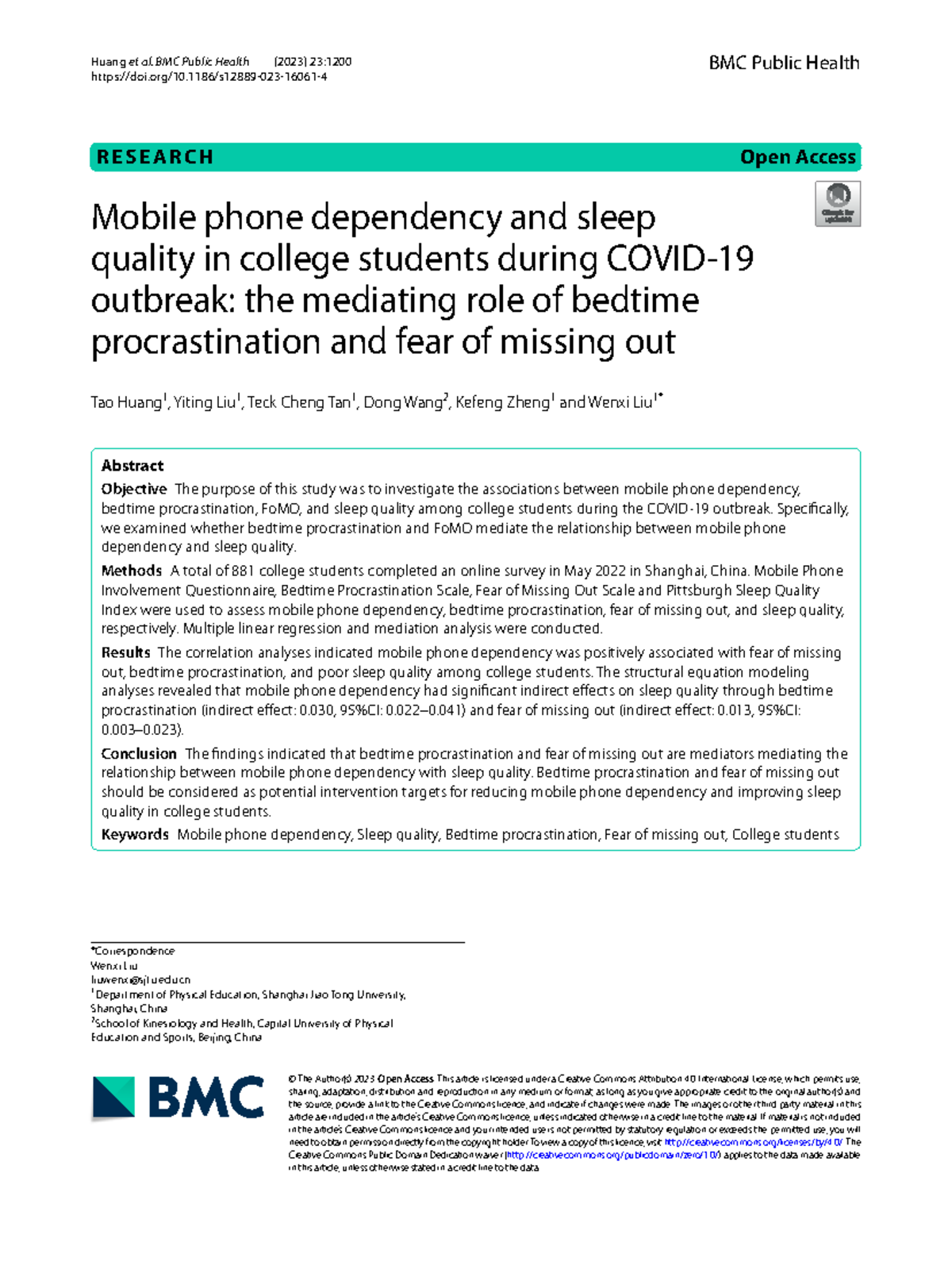 Mobile Phone Dependency and Sleep Quality in College Students ...