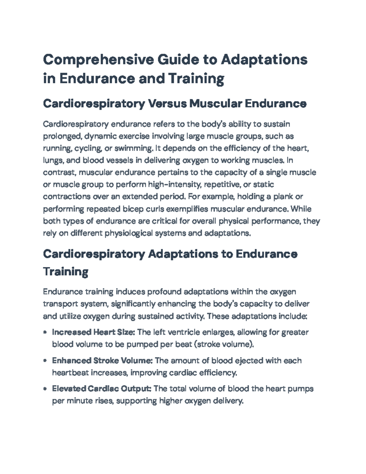 Endurance Training Adaptations: A Comprehensive Guide (KINE 301) - Studocu