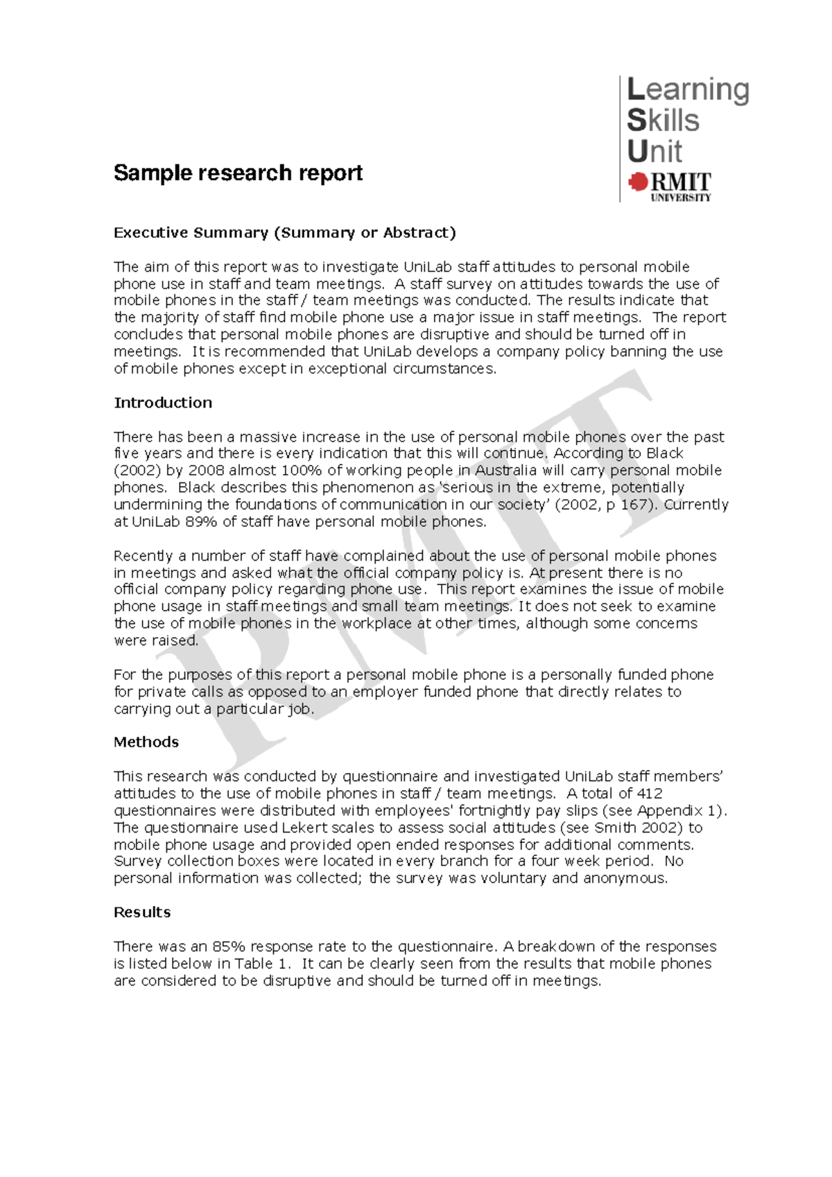 RMIT HRM Report: Staff Attitudes on Mobile Phone Use in Meetings - Studocu