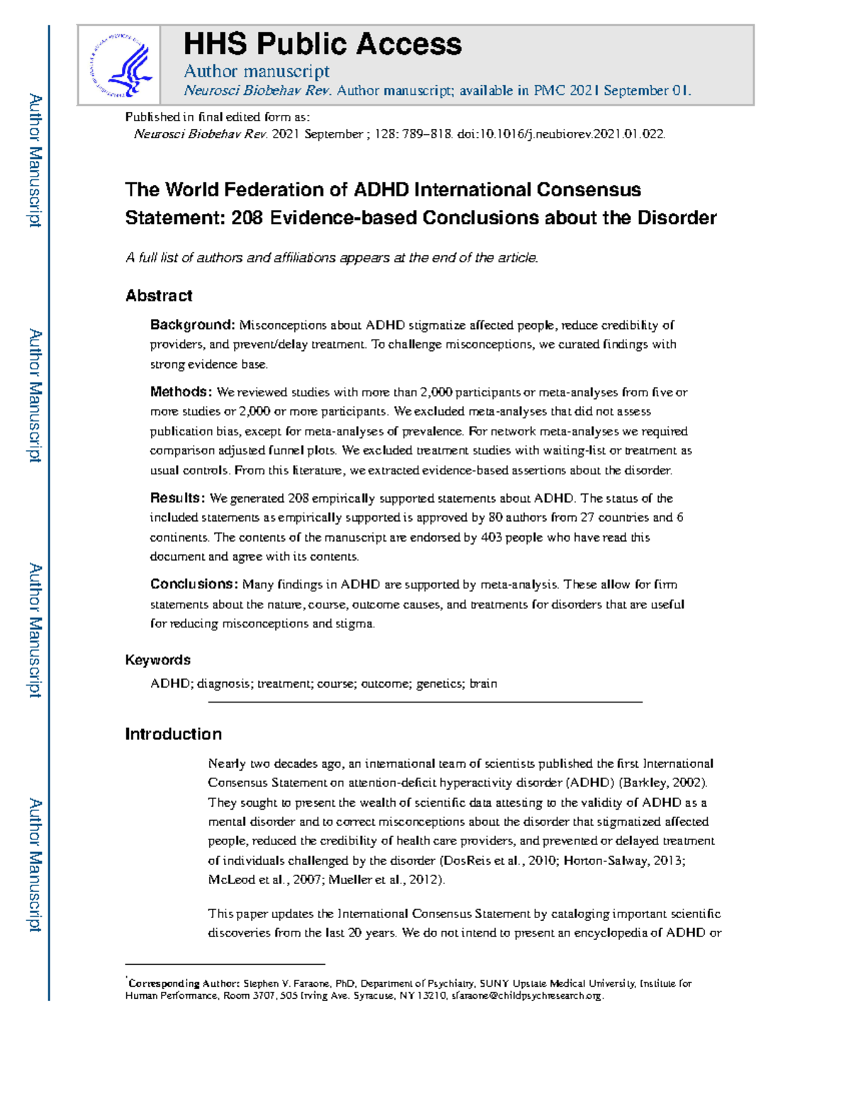 HHS 2021 ADHD Consensus Statement: 208 Evidence-Based Conclusions - Studocu