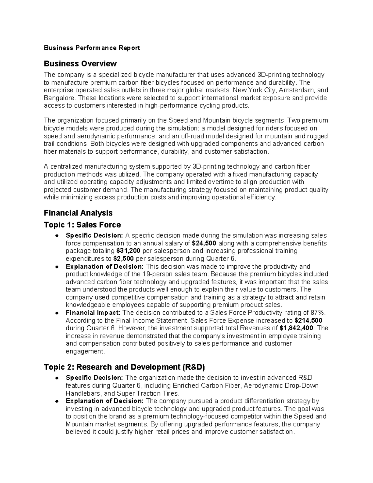 D361 Task 1 - Business Performance Report & Analysis - Studocu