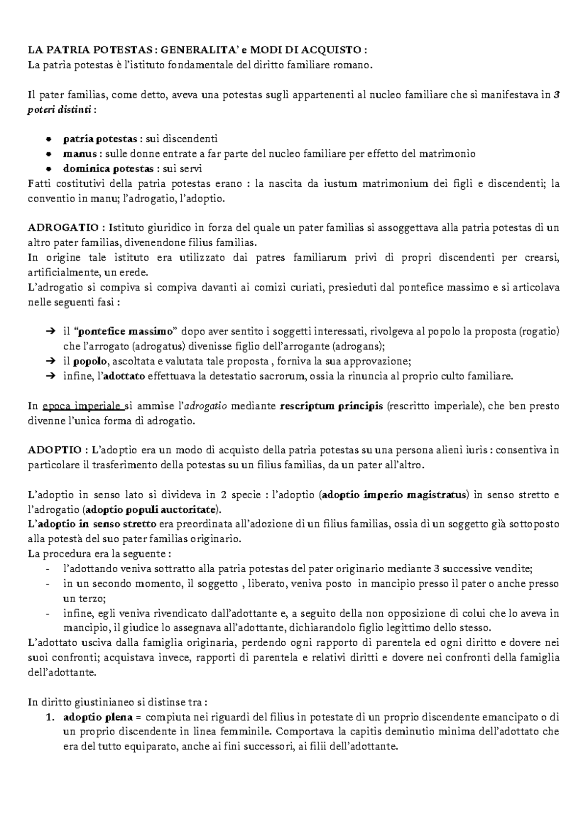 Patria Potestas: Adrogatio, Adoptio, ed Emancipatio (DIR 101) - Studocu