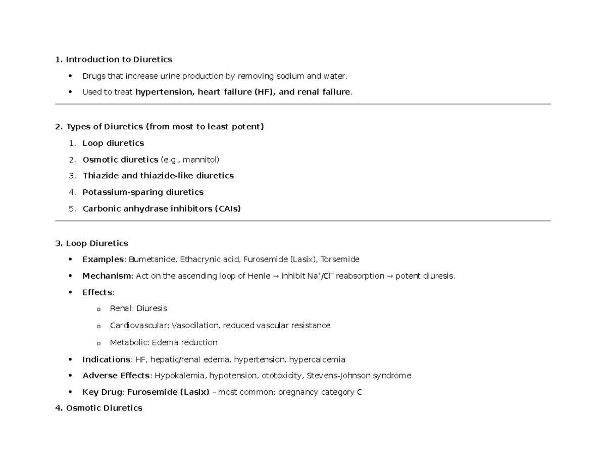 Study Guide for CJE Pharm: Diuretics, Antihypertensives, and More - Studocu