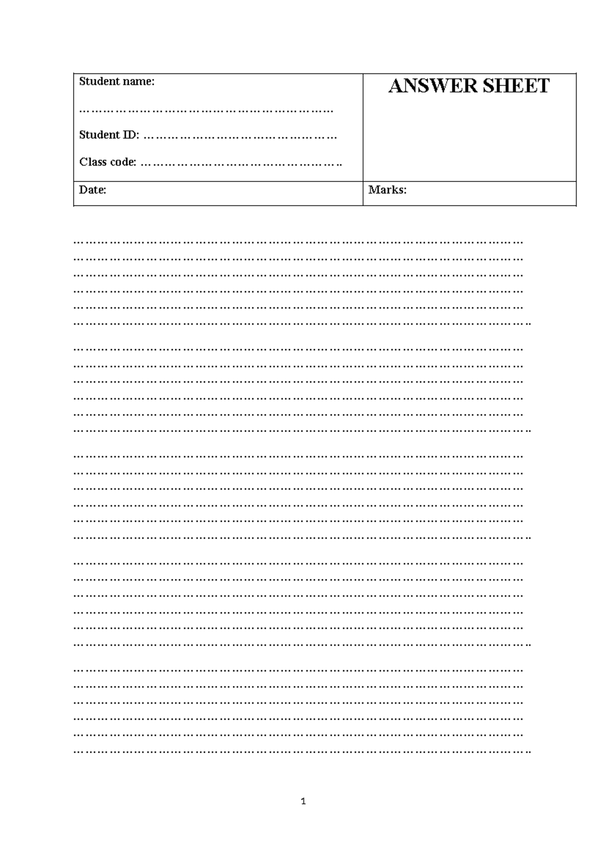 Answer sheet= - ...................... - Student name: - Studocu