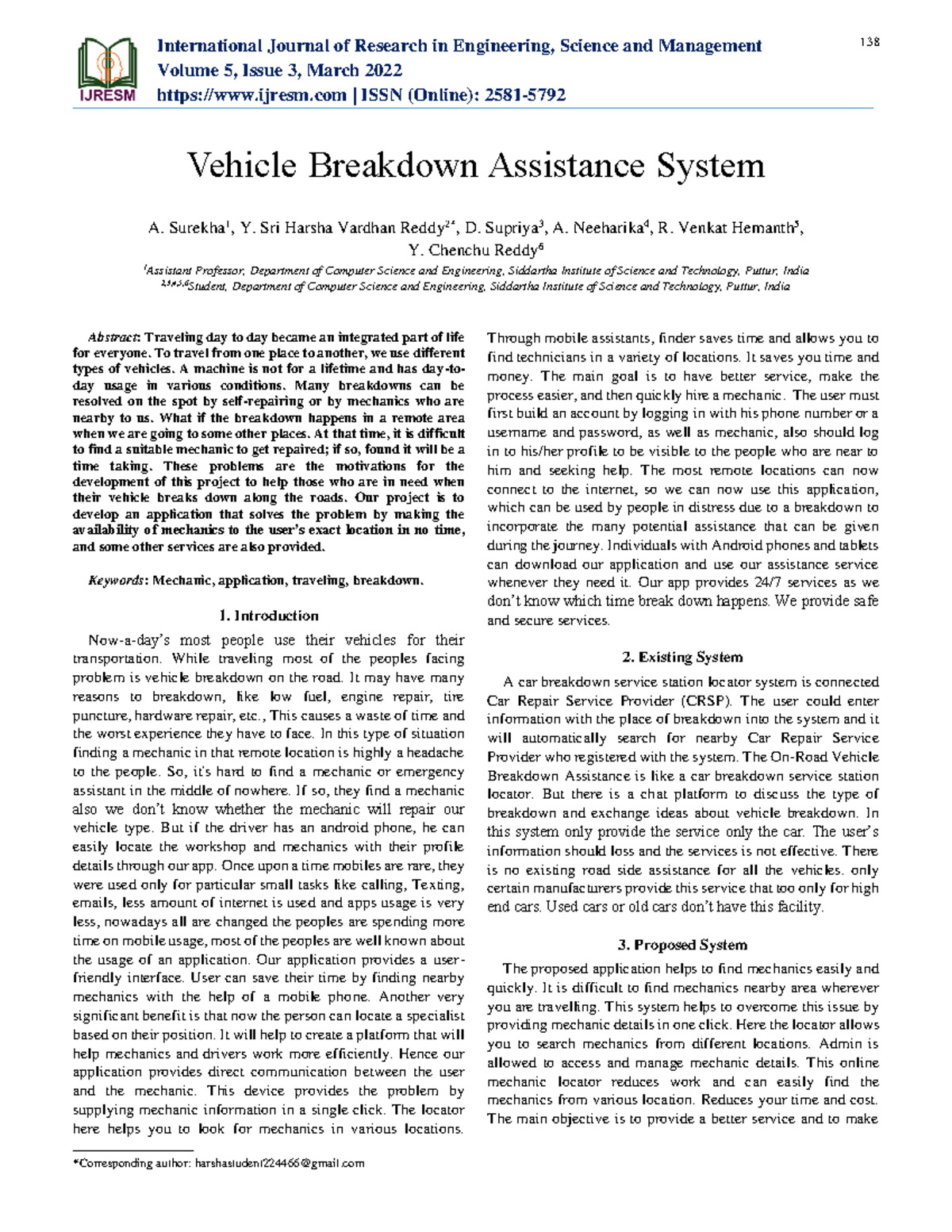 Ijresm V5 I3 34: Vehicle Breakdown Assistance App Development - Studocu