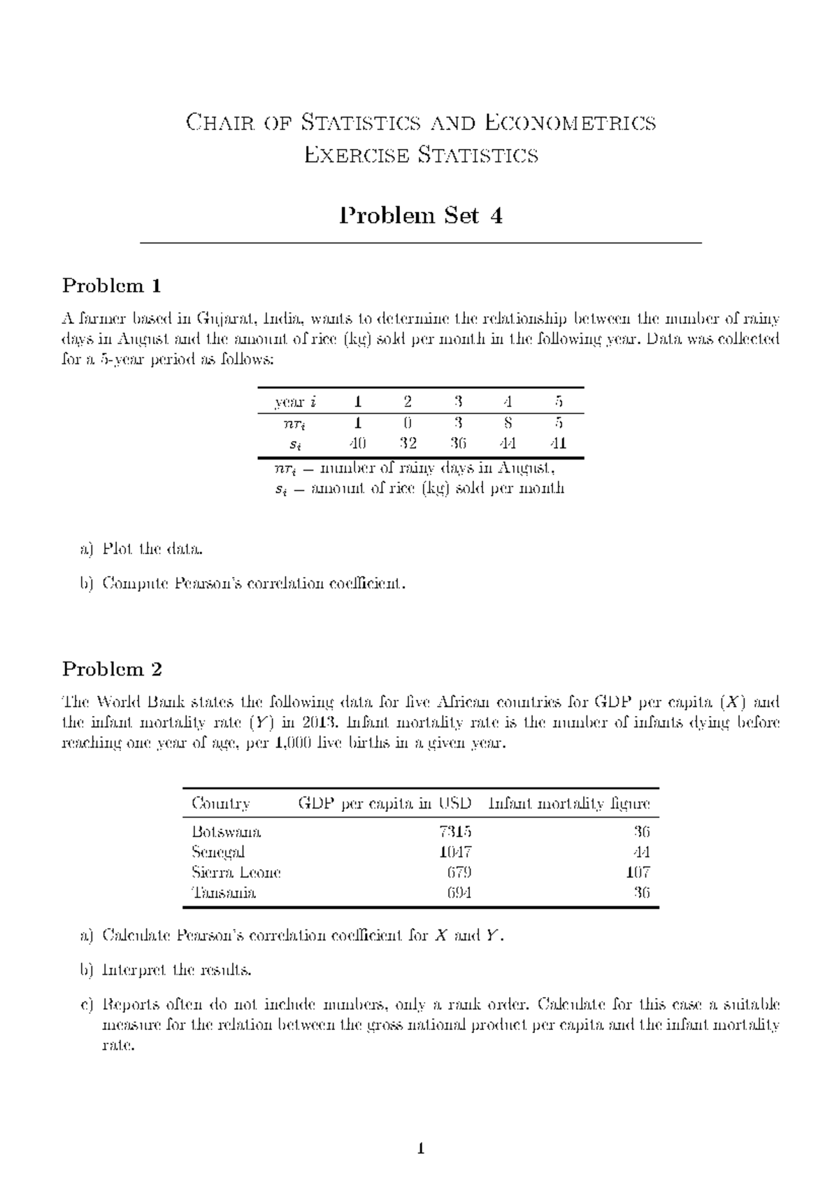 Statistics and Econometrics Problem Set 4: Correlation Analysis - Studocu