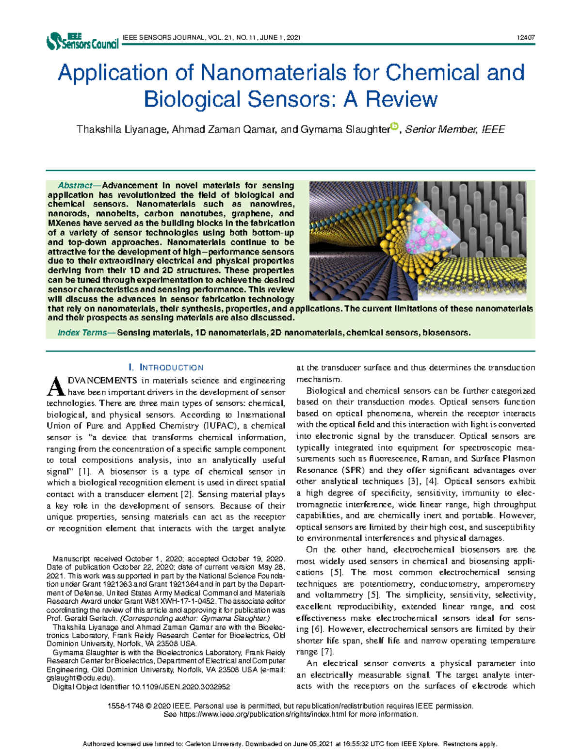 Application of Nanomaterials for Chemical and Biological Sensors A ...