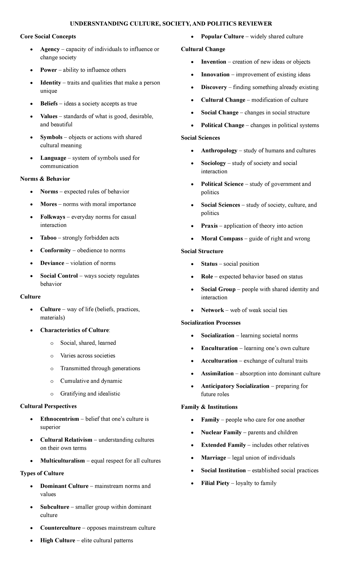 UCSP - Understanding Culture, Society, and Politics Reviewer - Studocu
