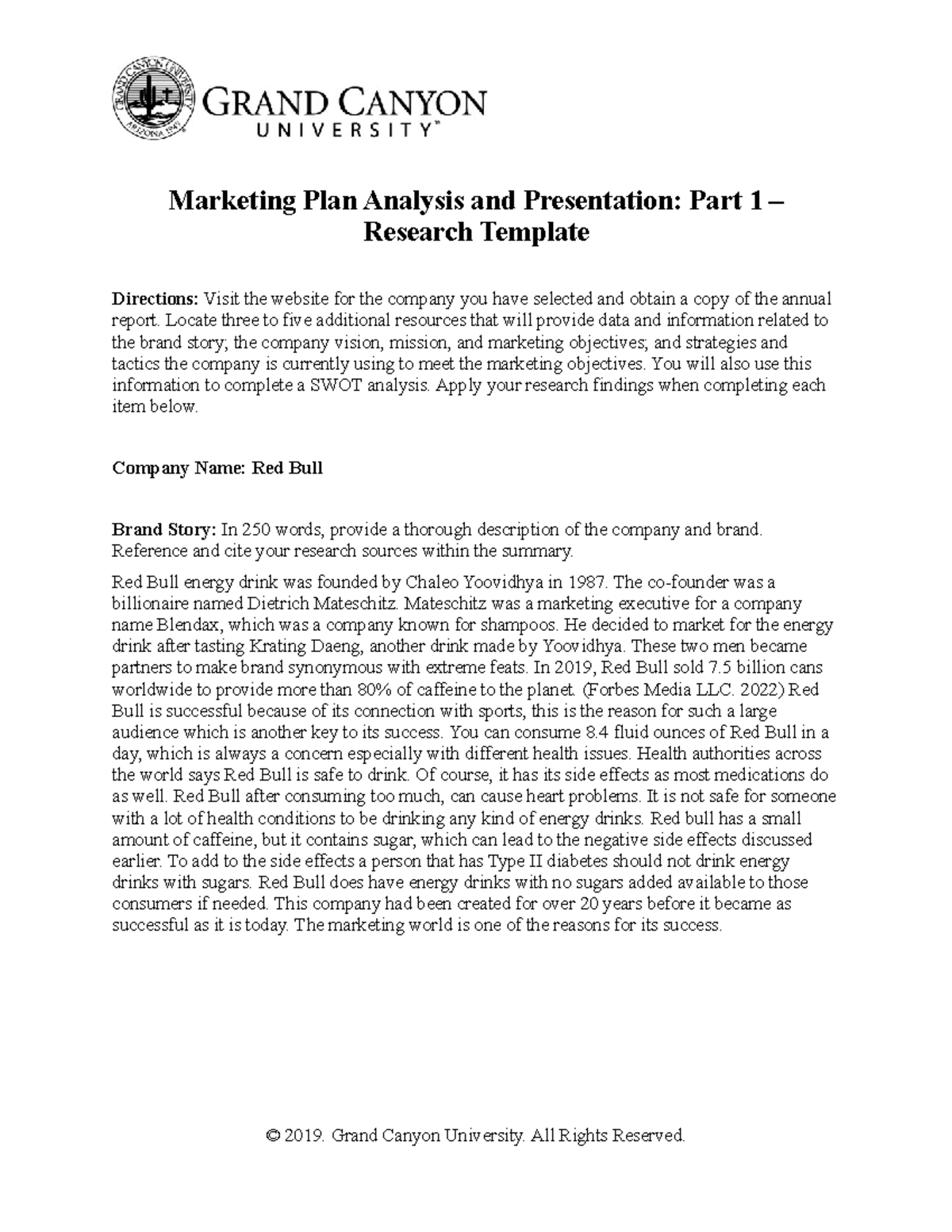 MKT 315 RS Marketing Plan Analysis & Research Template for Red Bull ...
