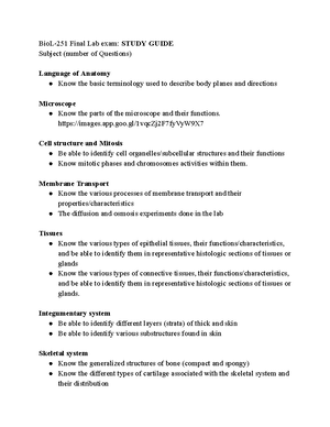 Comprehensive Study Guide for BIOL-251 Final Lab Exam - These terms ...