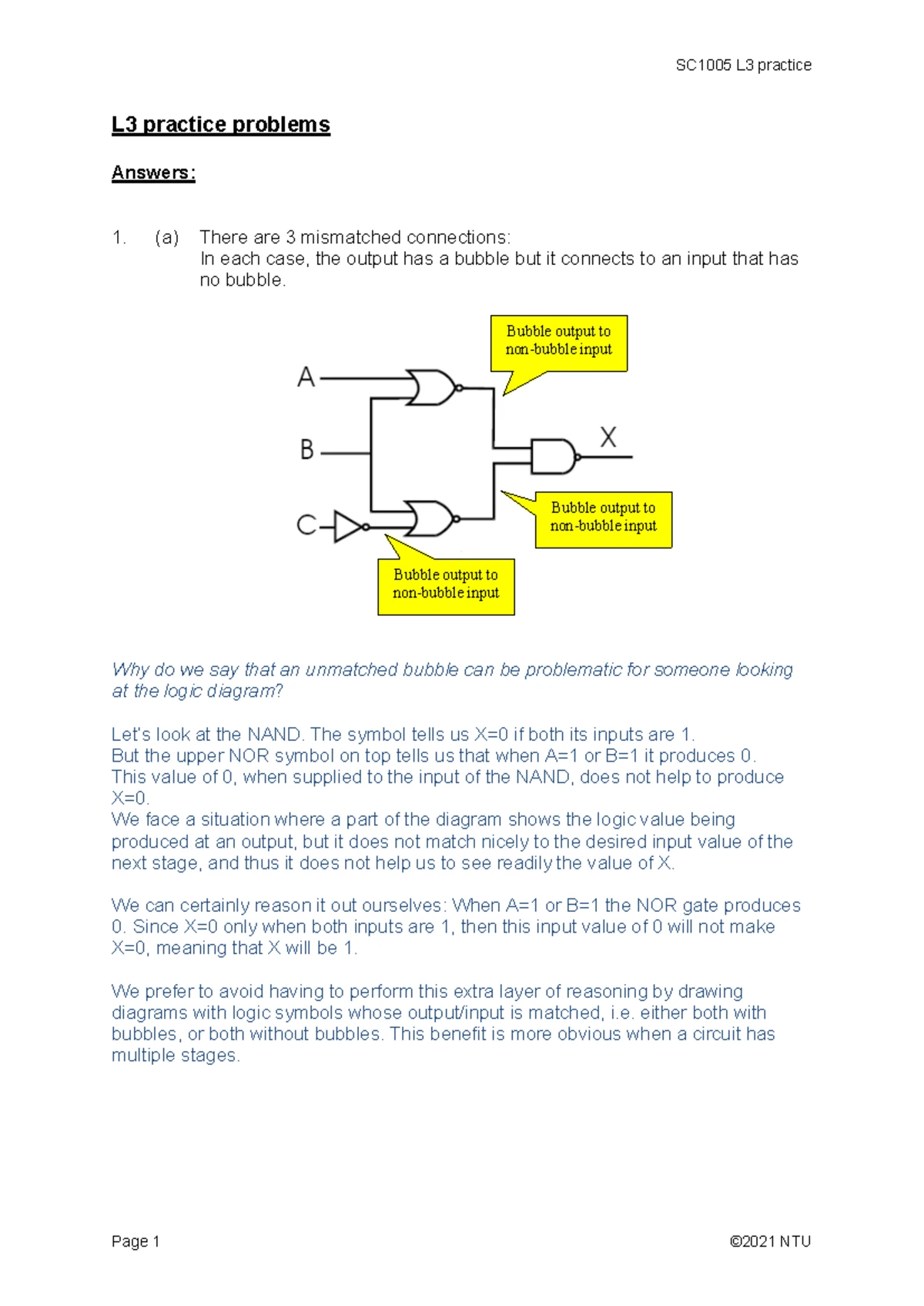 L7 practice answers digital logic - SC1005 L7 practice Page 1 ©2021 NTU ...