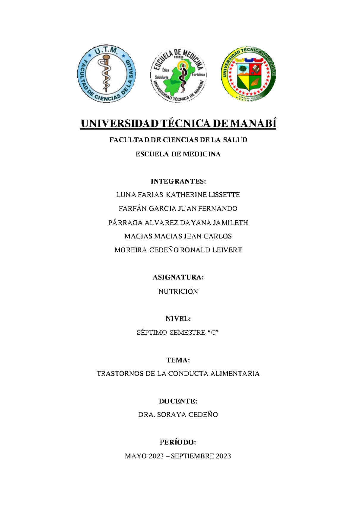 Informe sobre Trastornos de la Conducta Alimentaria (TCA) - Nutr 7C ...