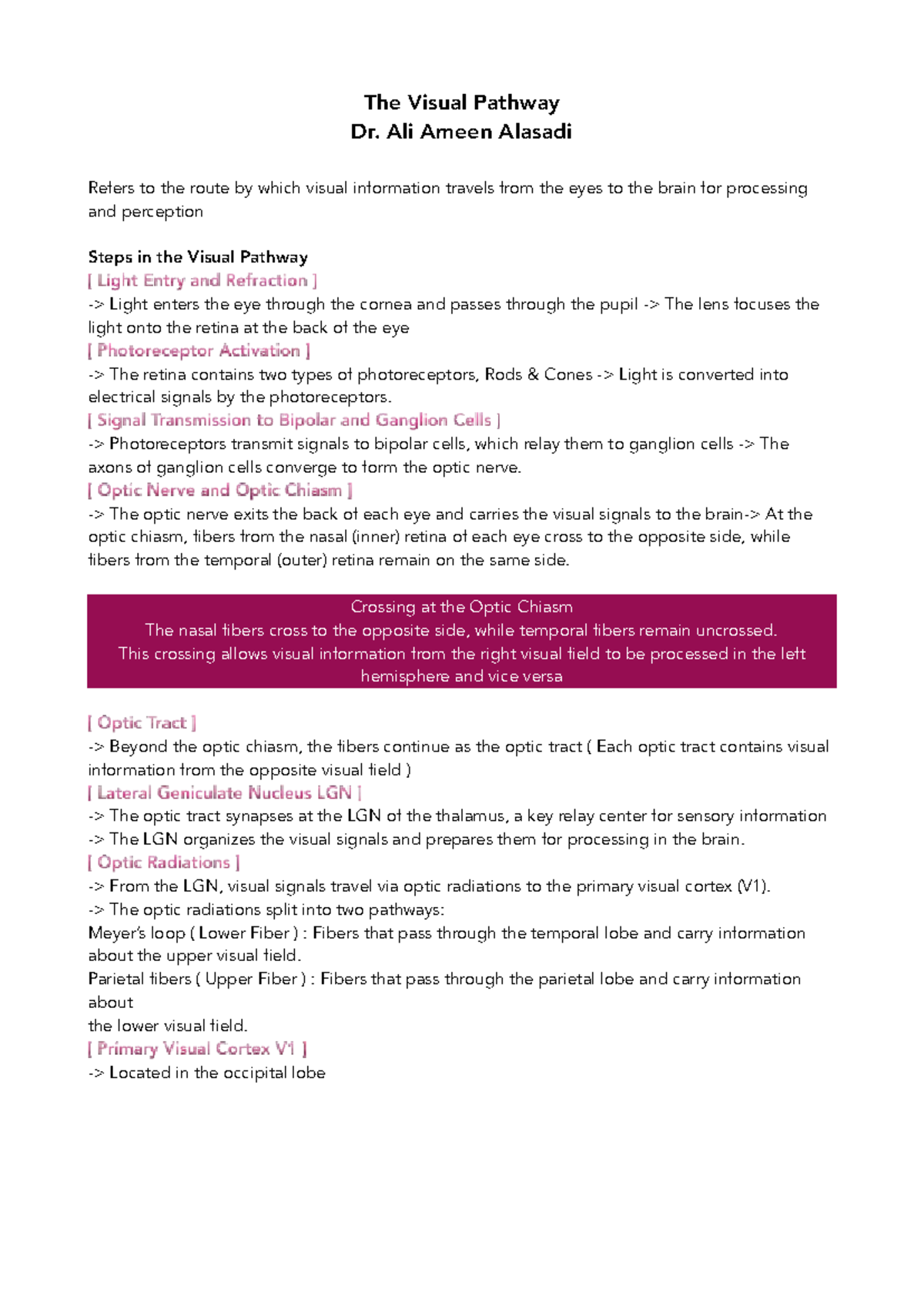 Pupillary Reflex and Visual Pathway Assessment (Lecture Notes) - The ...