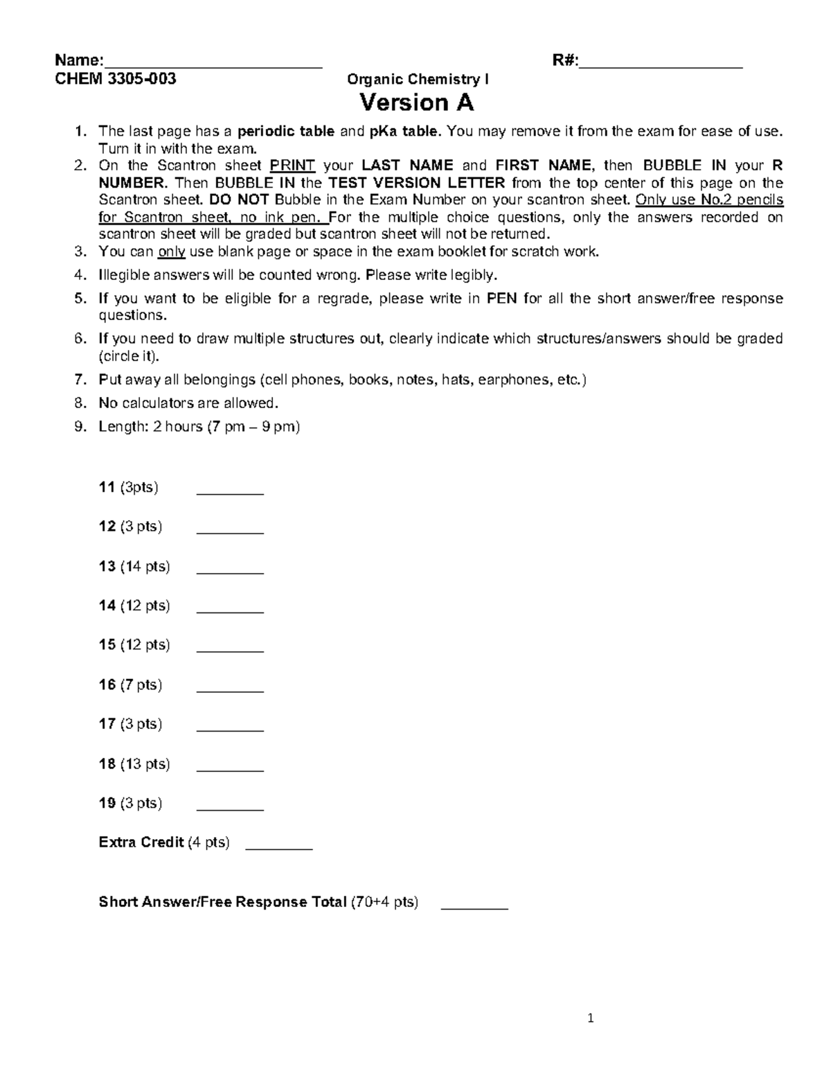 CHEM 101 Organic Chemistry I Exam Instructions and Guidelines - Studocu