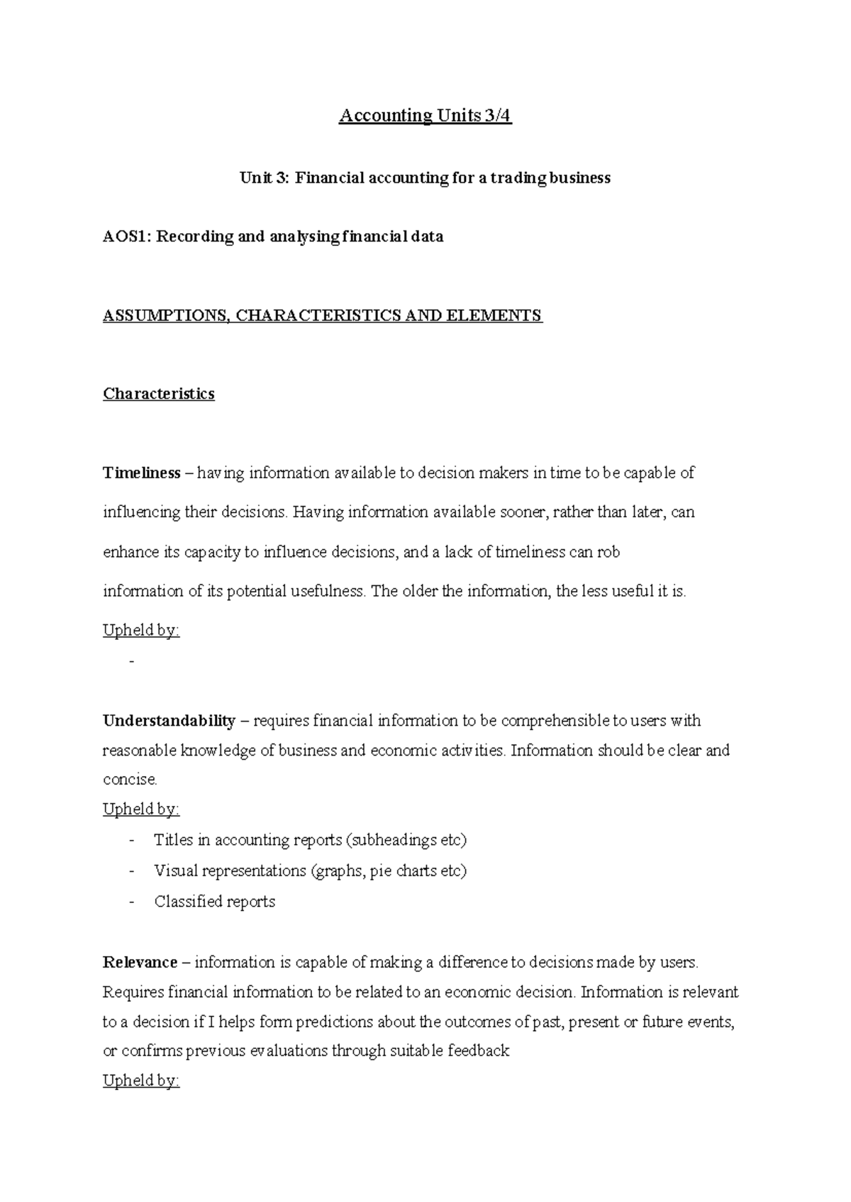 Accounting Units 3&4 - Comprehensive Study Notes and Summaries - Studocu