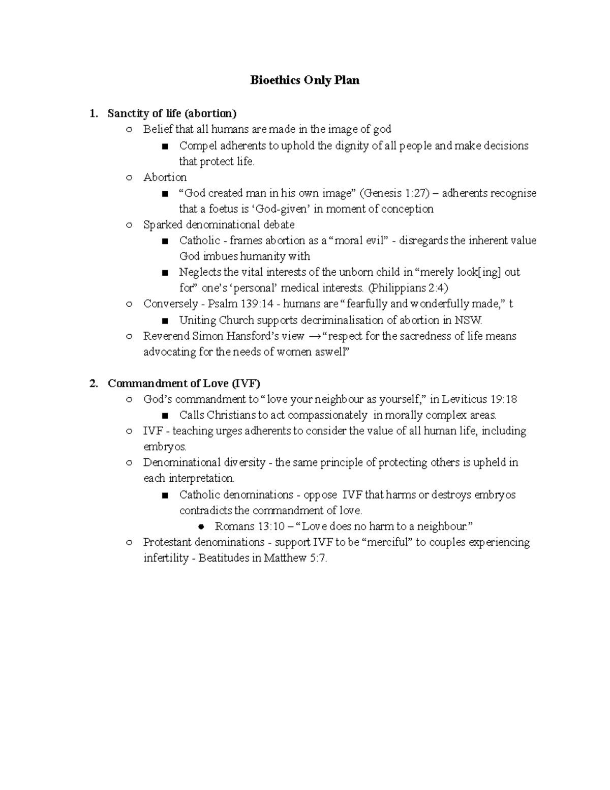 SOR Final (24) - Christian Bioethics: Sanctity of Life & Abortion - Studocu